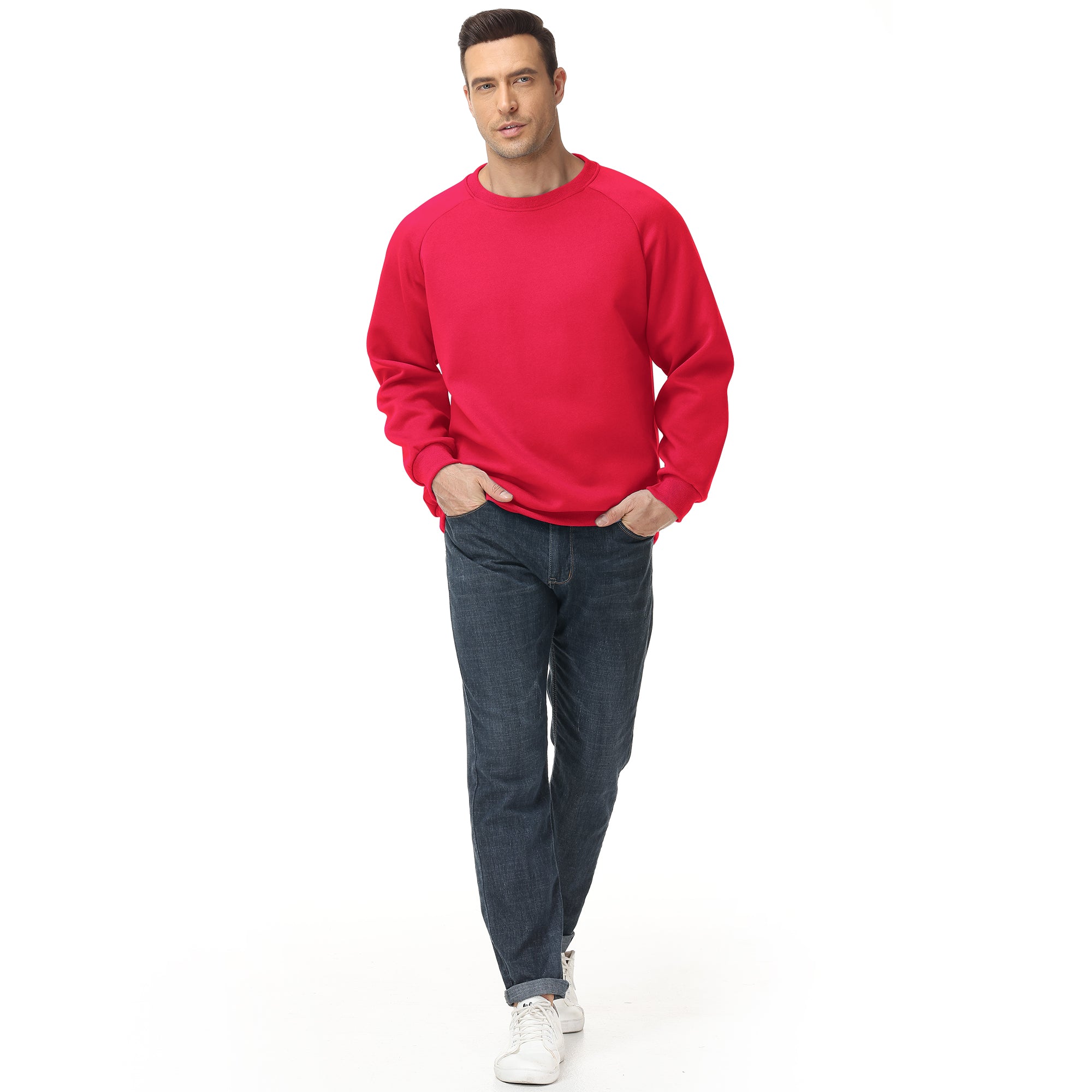 Men's 100% Cotton Crewneck Sweatshirt – Double-Layer Pullover for Comfort and Warmth, Solid Color Long Sleeve for Casual Wear