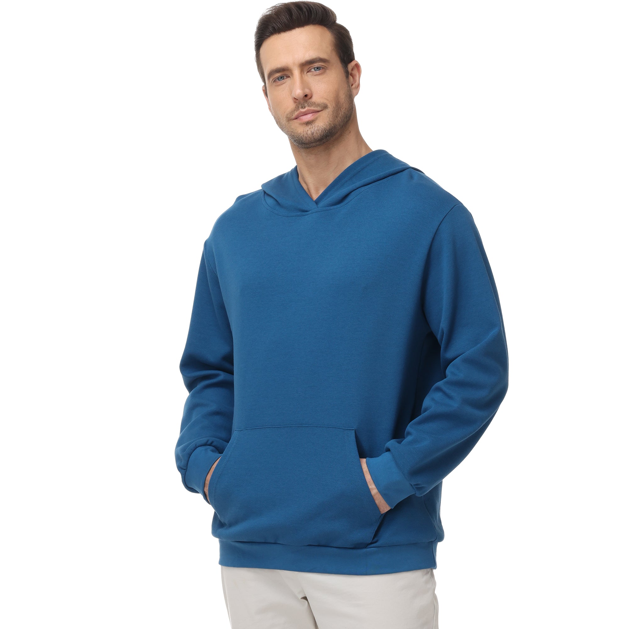 Pepypepy Men's Hooded Sweatshirt – Soft Lightweight Cotton Pullover Hoodie, Solid Color Long Sleeve for Casual Wear and Layering