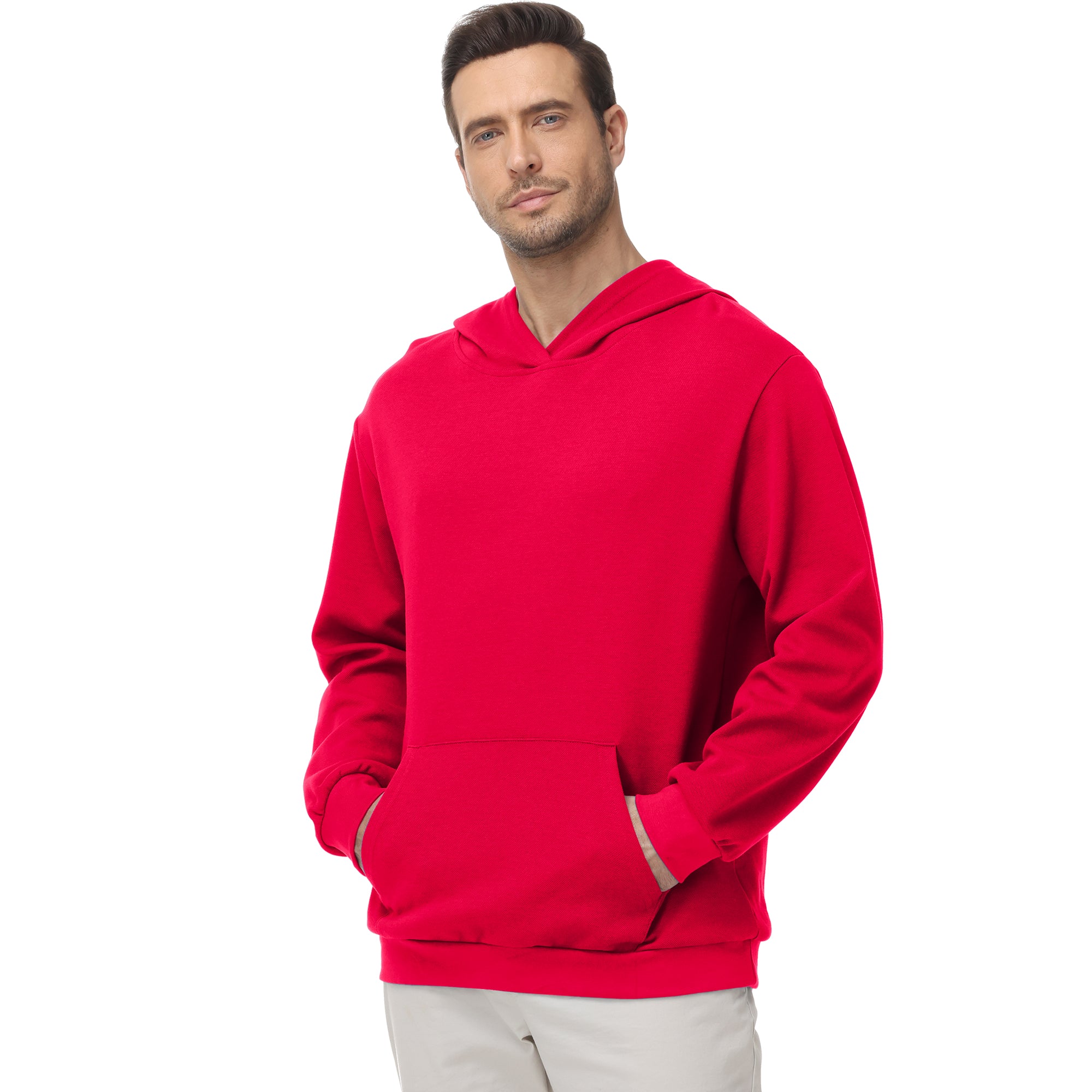 Pepypepy Men's Hooded Sweatshirt – Soft Lightweight Cotton Pullover Hoodie, Solid Color Long Sleeve for Casual Wear and Layering