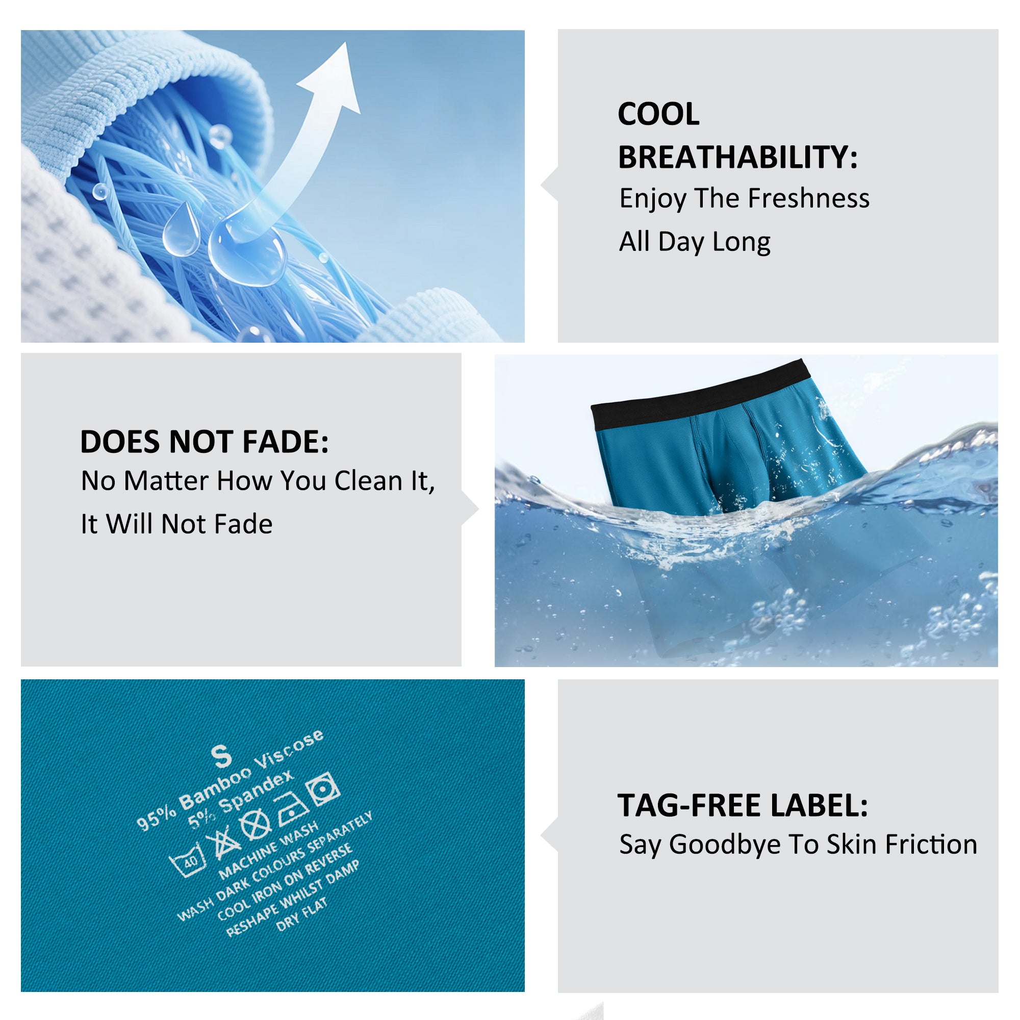 Protium 6-Pack Men's Boxer Briefs – Tag-Free, Soft, Breathable, Moisture-Wicking Underwear with No Ride-Up Design for All-Day Comfort