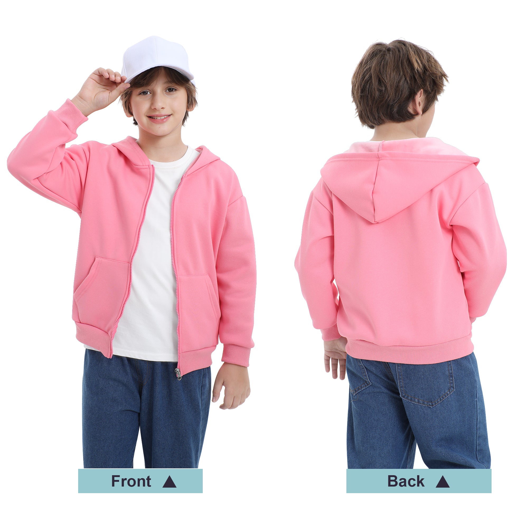 BIG ELEPHANT Boys' and Girls' Zip-Up Hoodie with Pockets, Fleece-Lined Soft Cotton Jacket for School