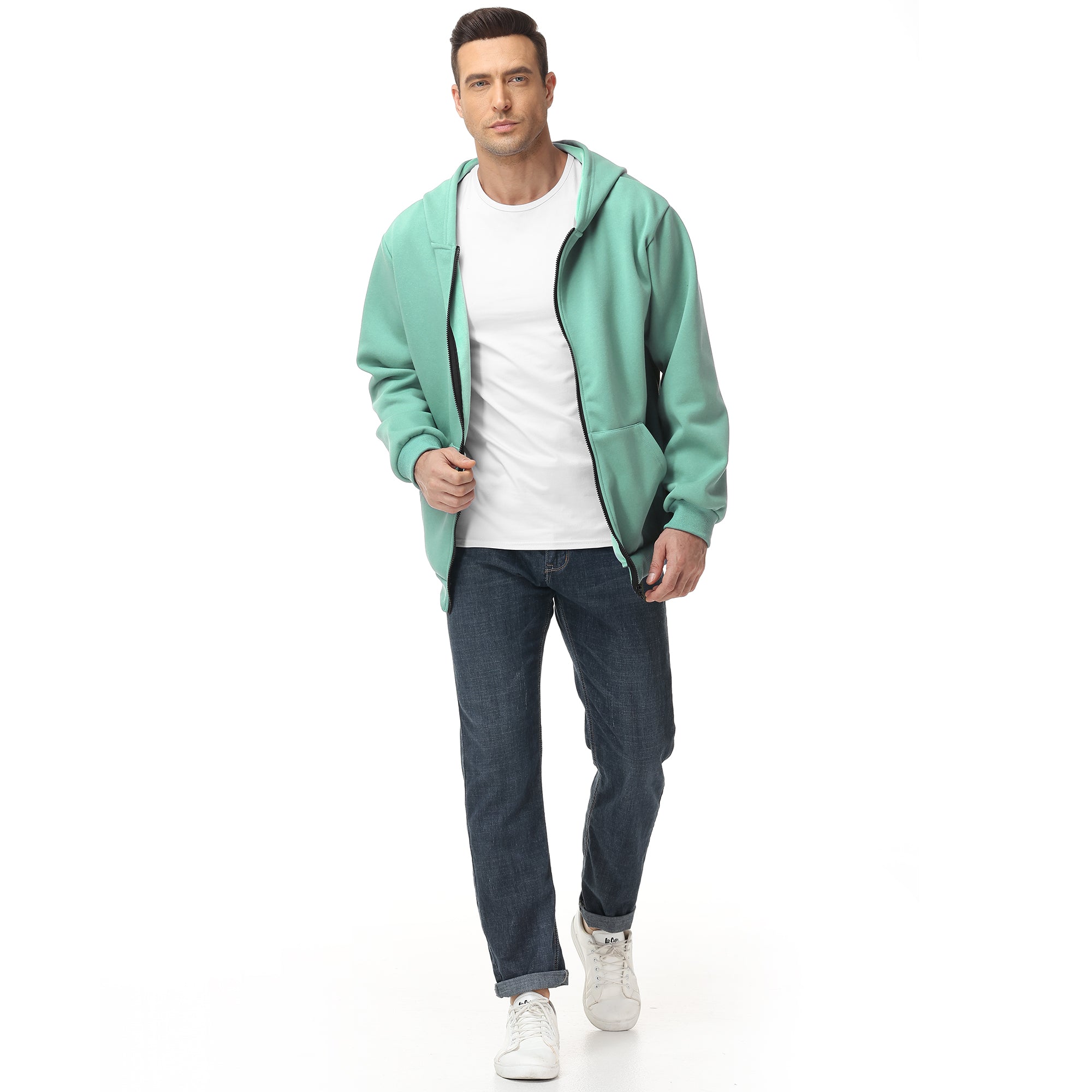 Men's Zip-Up Hoodie – 100% Cotton Fleece-Lined Sweatshirt with Pocket, Perfect for Daily Commuting and Outdoor Activities