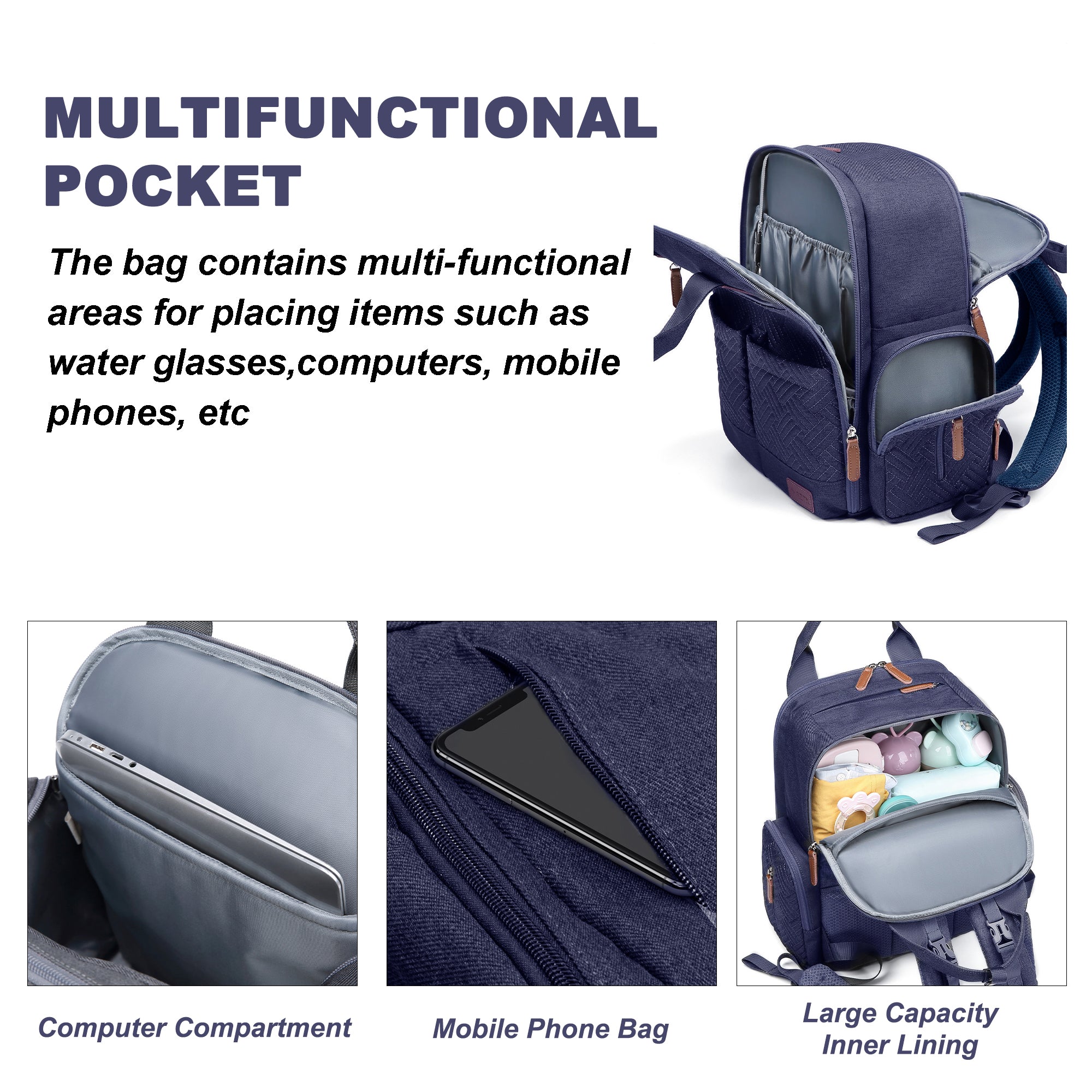 Waterproof Baby Diaper Bag Backpack, Maternity Nappy Bag with Dry & Wet Separation, 12x7x16 Inches