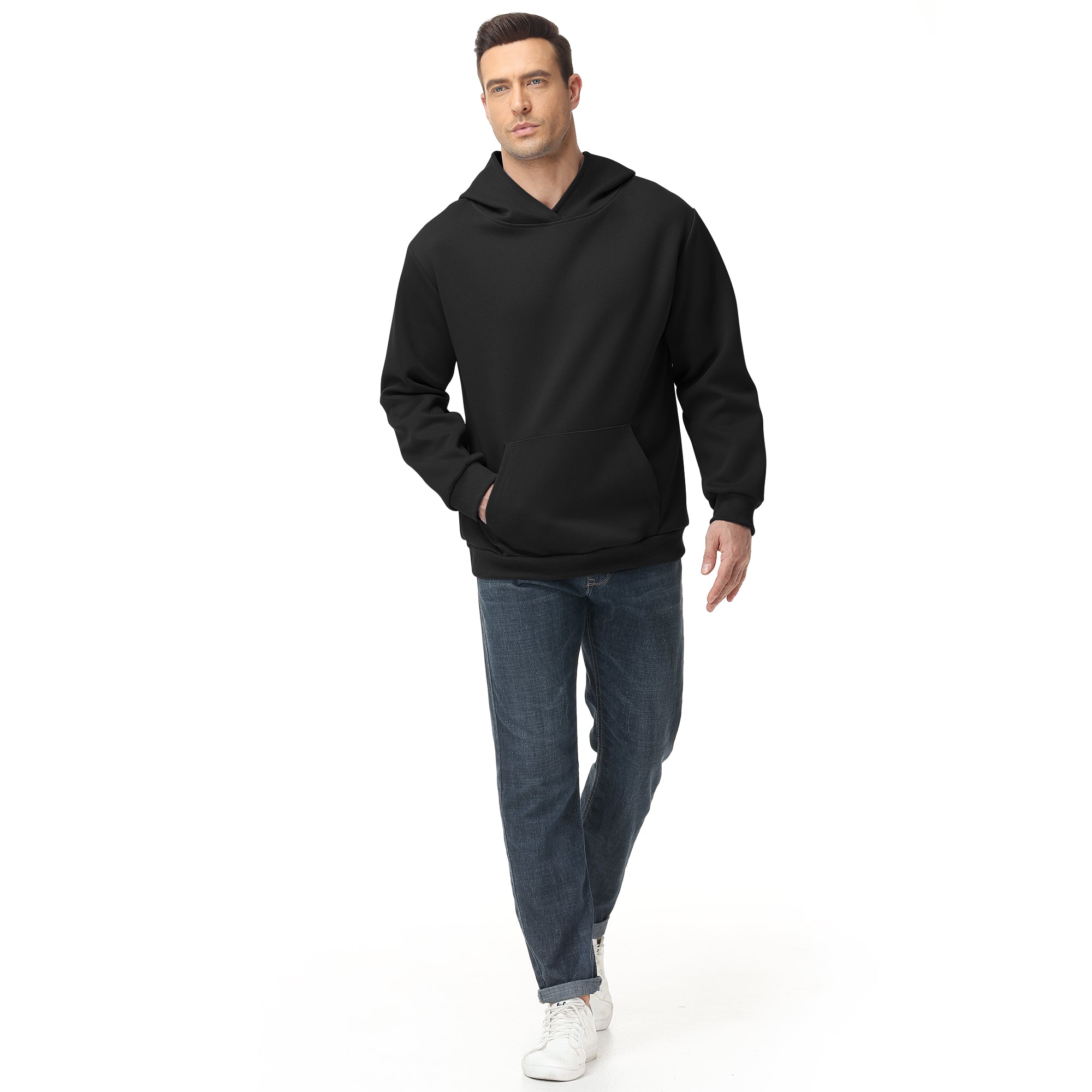 Men's 100% Cotton Hoodie – Double-Layer Pullover Sweatshirt in Solid Color, Long Sleeve for Year-Round Casual Wear
