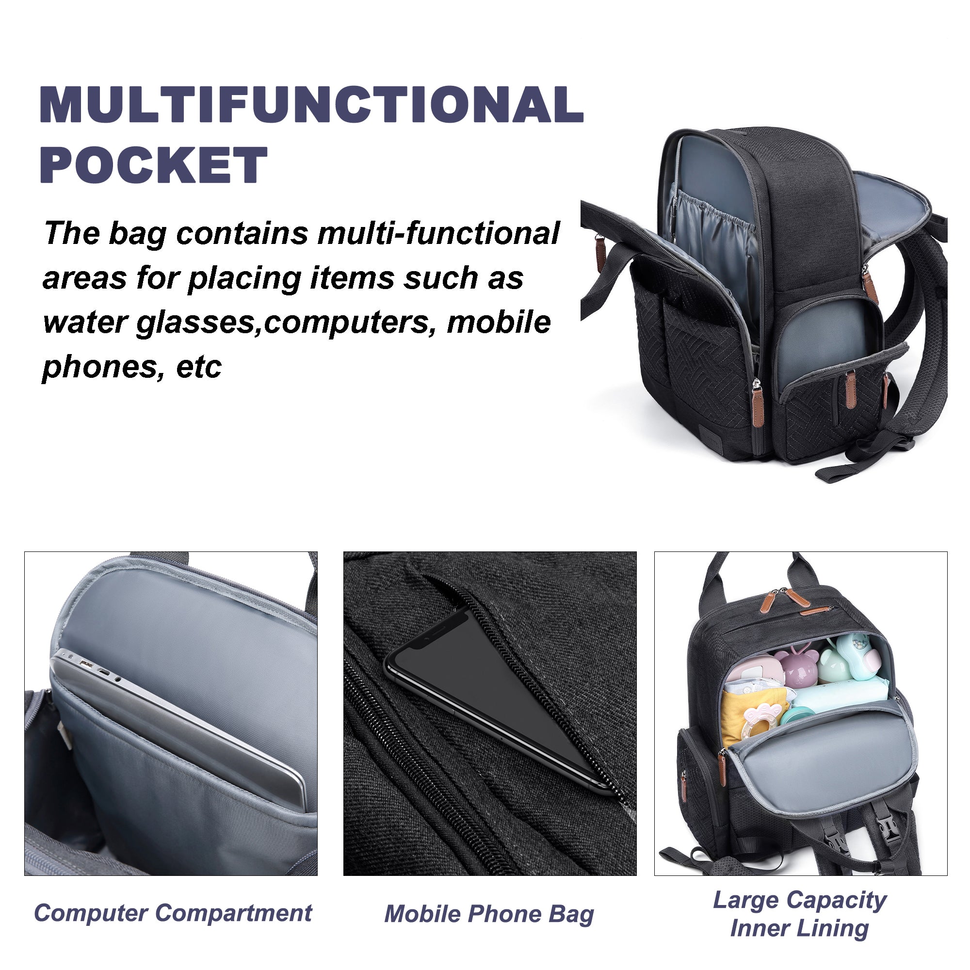 Waterproof Baby Diaper Bag Backpack, Maternity Nappy Bag with Dry & Wet Separation, 12x7x16 Inches