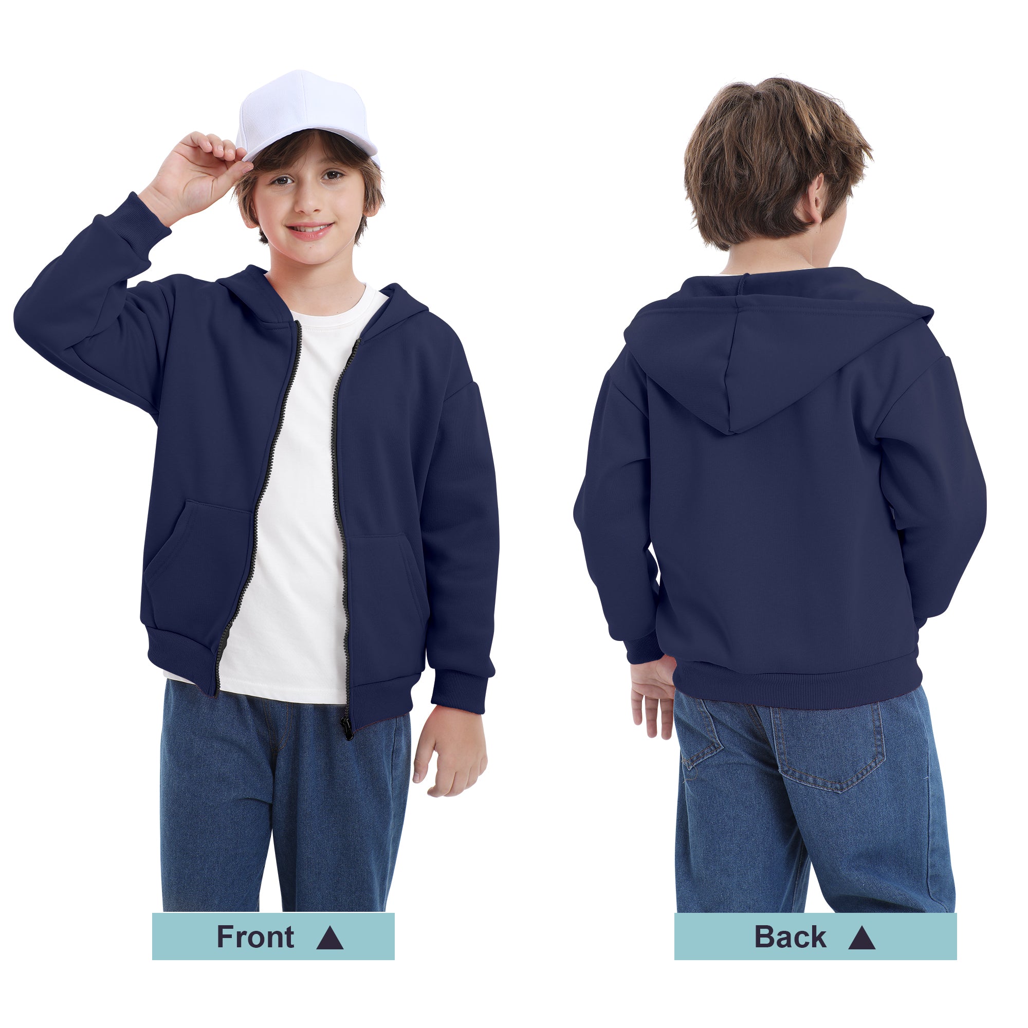 BIG ELEPHANT Boys' and Girls' Zip-Up Hoodie with Pockets, Fleece-Lined Soft Cotton Jacket for School