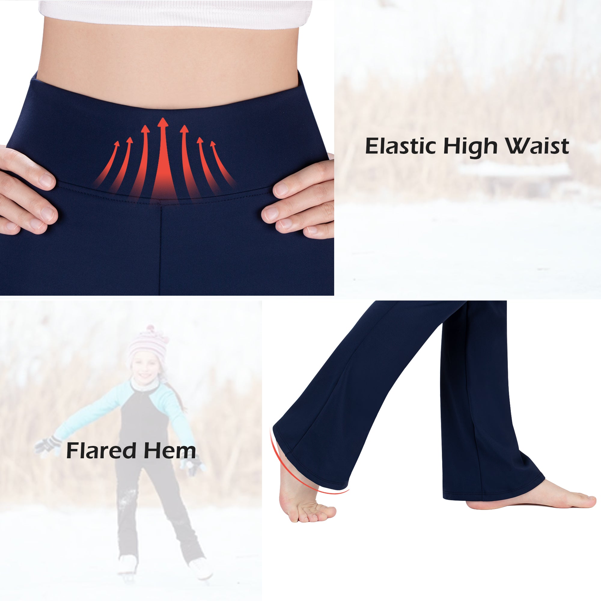 BIG ELEPHANT Fleece Lined Flare Leggings, Girls High Waist Thick Flared Pants for Winter