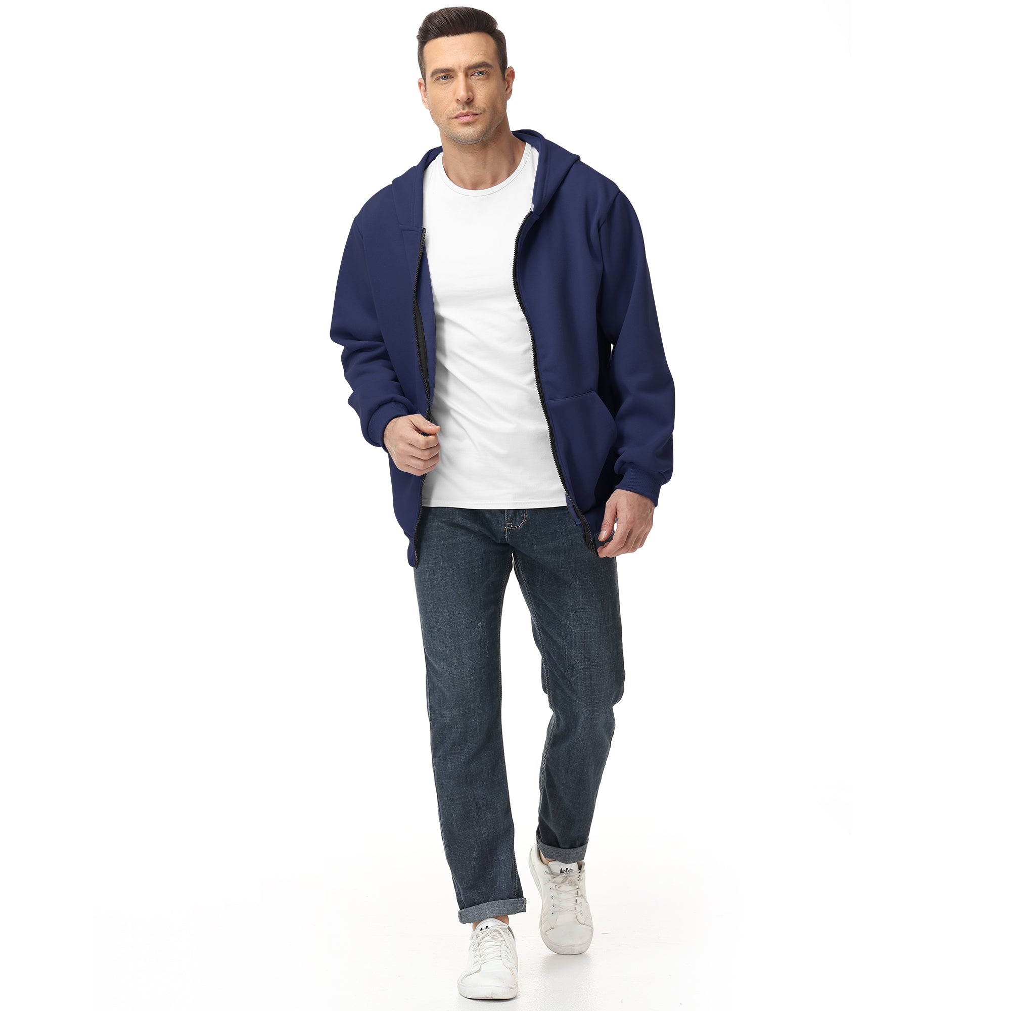 Men's Zip-Up Hoodie – 100% Cotton Fleece-Lined Sweatshirt with Pocket, Perfect for Daily Commuting and Outdoor Activities