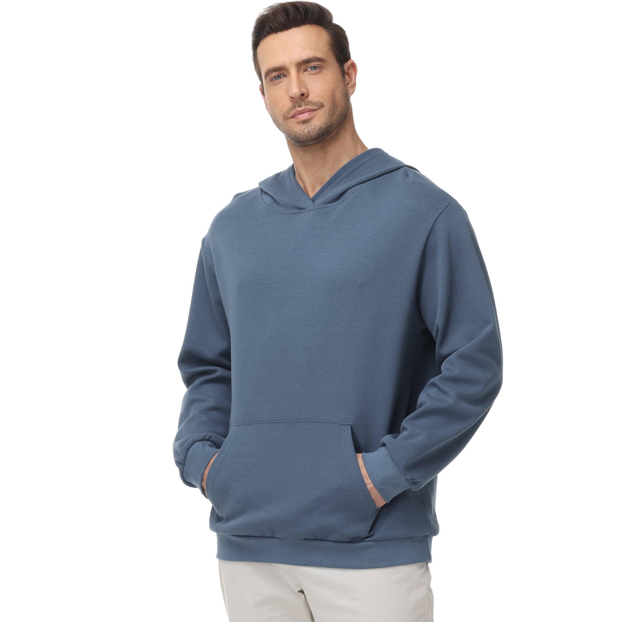 Pepypepy Men's Hooded Sweatshirt – Soft Lightweight Cotton Pullover Hoodie, Solid Color Long Sleeve for Casual Wear and Layering