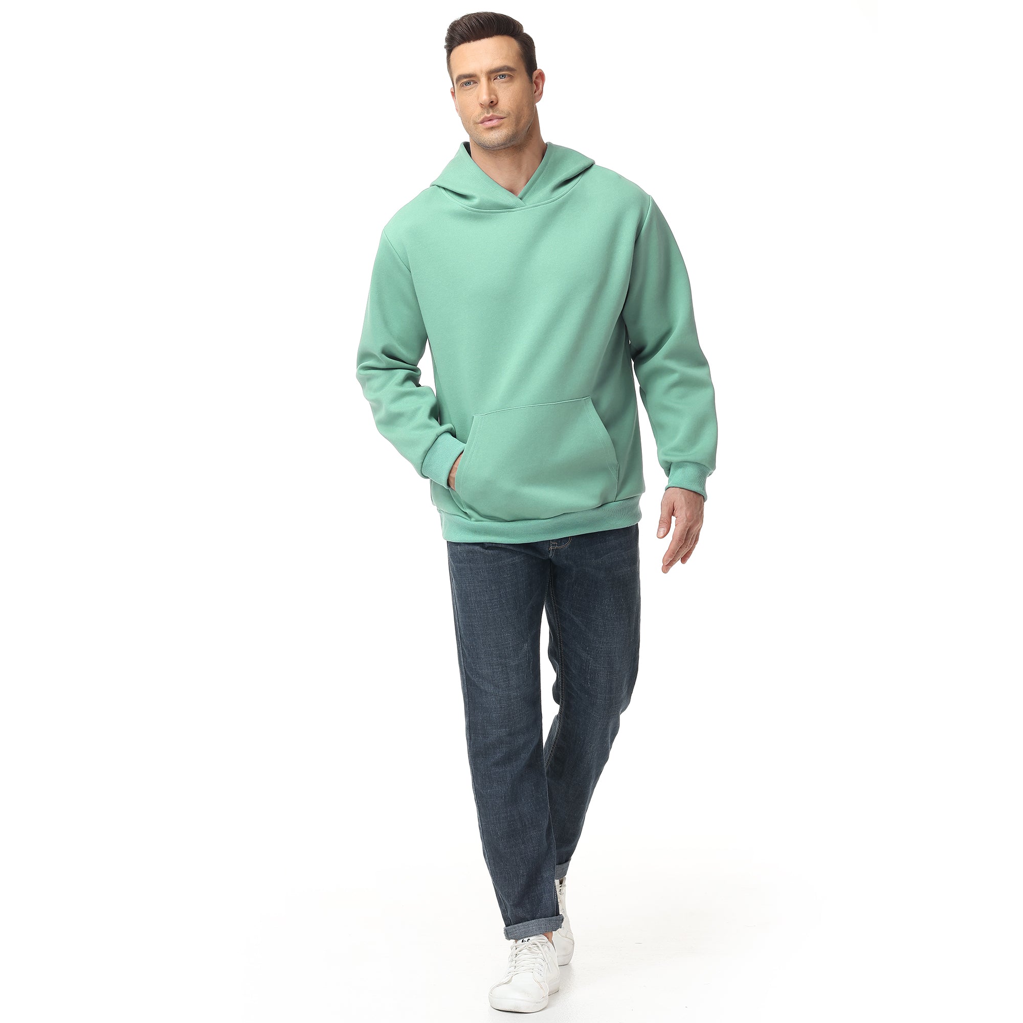 Men's 100% Cotton Hoodie – Double-Layer Pullover Sweatshirt in Solid Color, Long Sleeve for Year-Round Casual Wear