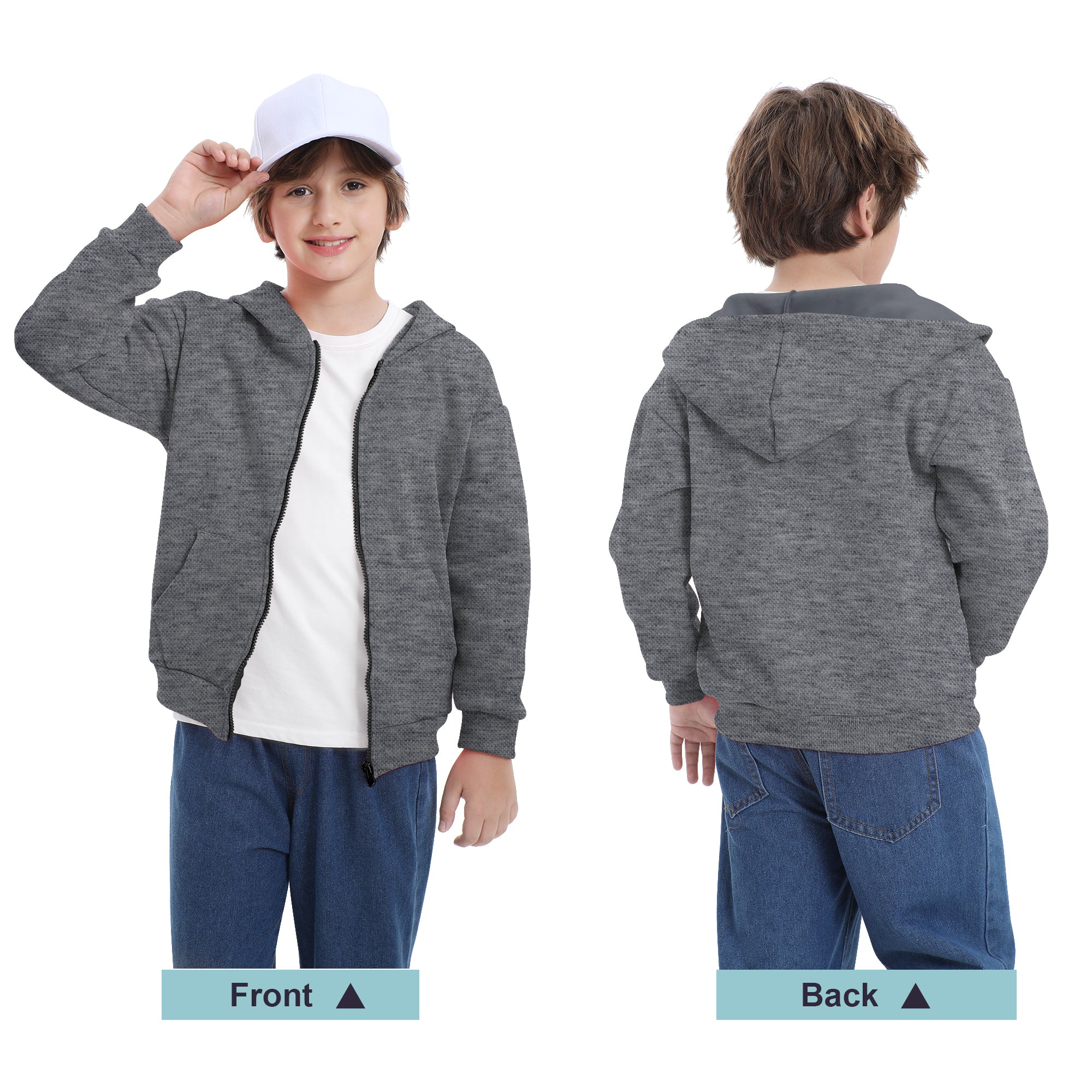 BIG ELEPHANT Boys' and Girls' Zip-Up Hoodie with Pockets, Fleece-Lined Soft Cotton Jacket for School
