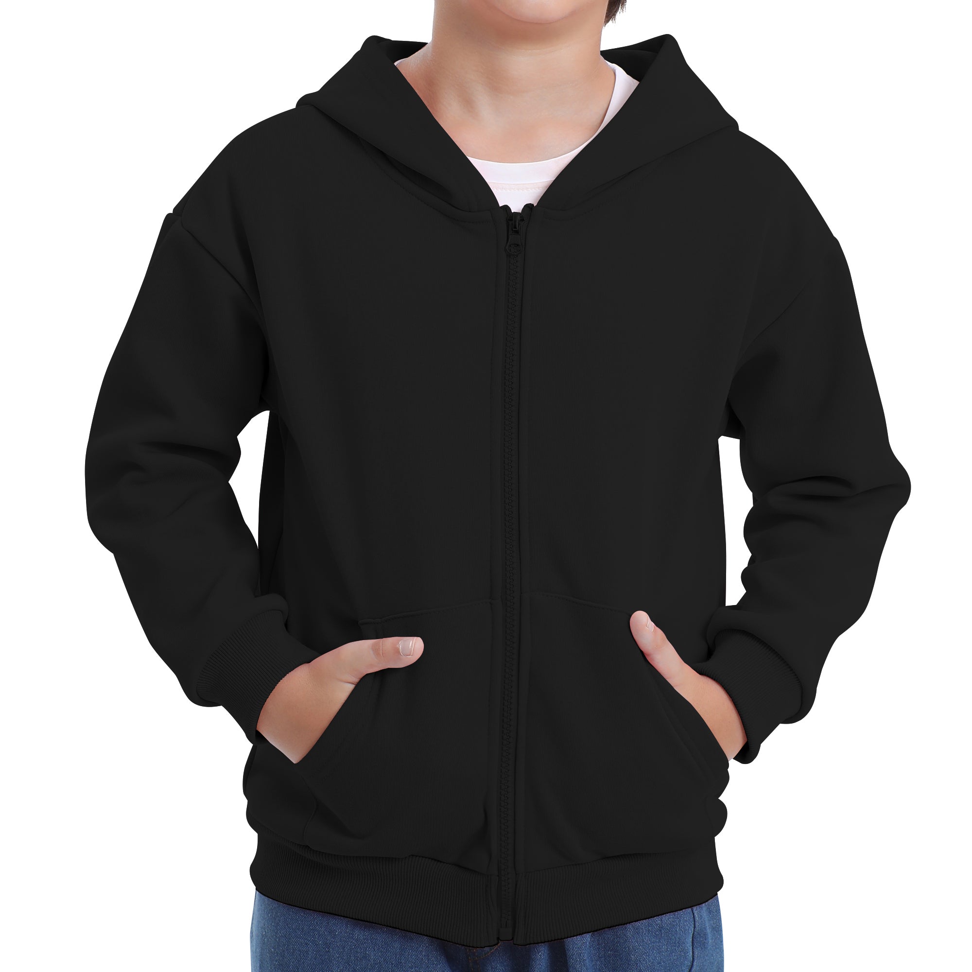 BIG ELEPHANT Boys' and Girls' Zip-Up Hoodie with Pockets, Fleece-Lined Soft Cotton Jacket for School