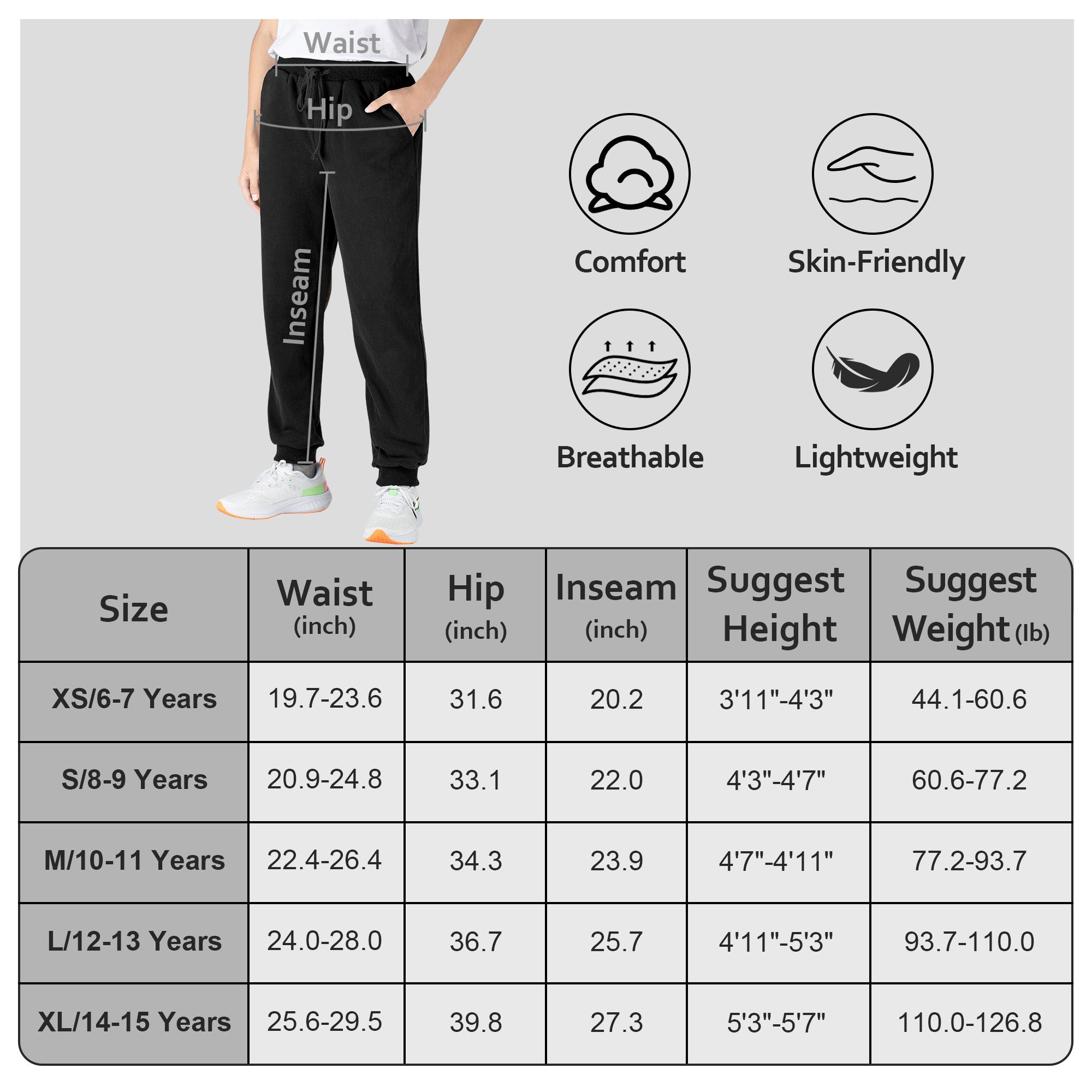 BIG ELEPHANT 3-Pack Boys Sweatpants, Youth Cotton Athletic Sweatpants with Pockets and Adjustable Drawstring