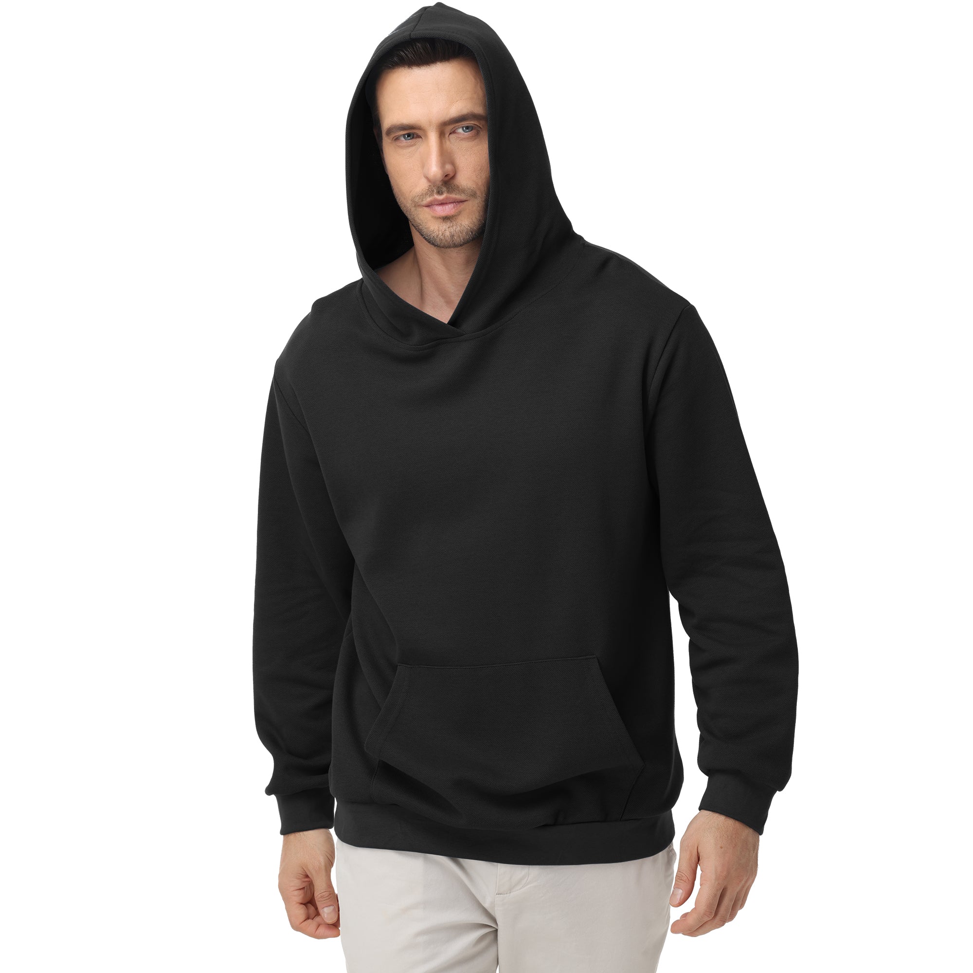 Pepypepy Men's Hooded Sweatshirt – Soft Lightweight Cotton Pullover Hoodie, Solid Color Long Sleeve for Casual Wear and Layering