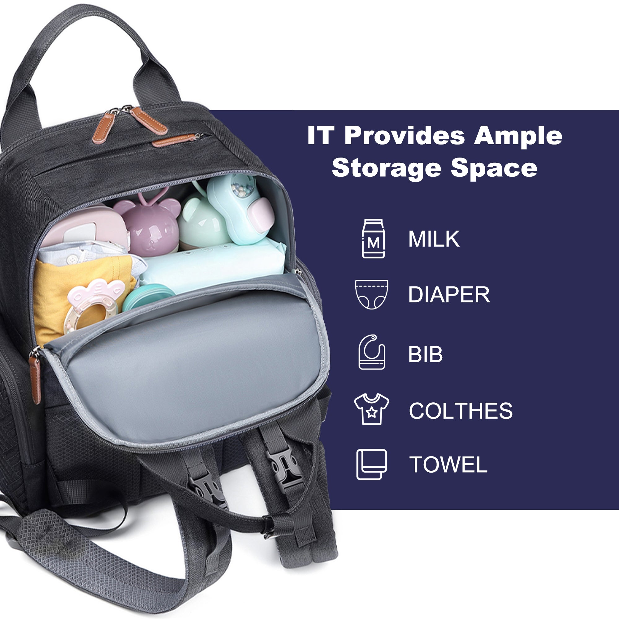Waterproof Baby Diaper Bag Backpack, Maternity Nappy Bag with Dry & Wet Separation, 12x7x16 Inches