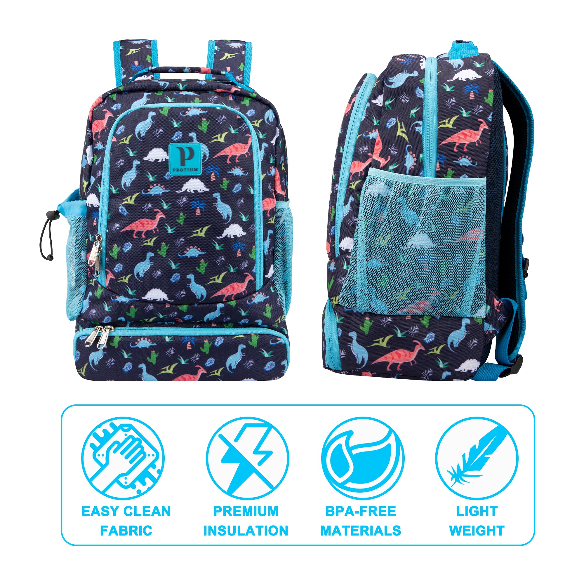 Kids 2-in-1 Backpack and Insulated Lunch Bag – 16” Durable Backpack with Lunchbox in Fun Prints for School and Travel – Water-Resistant, Padded, and Spacious Compartments (Dinosaur Design)