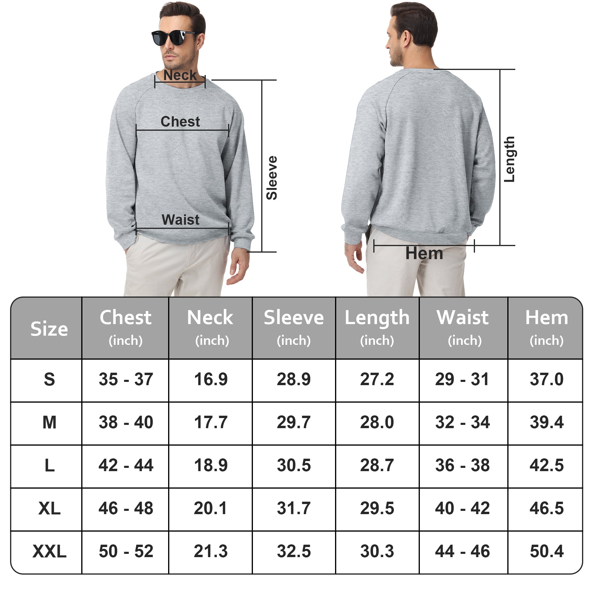 Pepypepy Men's Crewneck Sweatshirt – Soft Lightweight Cotton Pullover, Solid Color Long Sleeve for Casual Wear and Layering