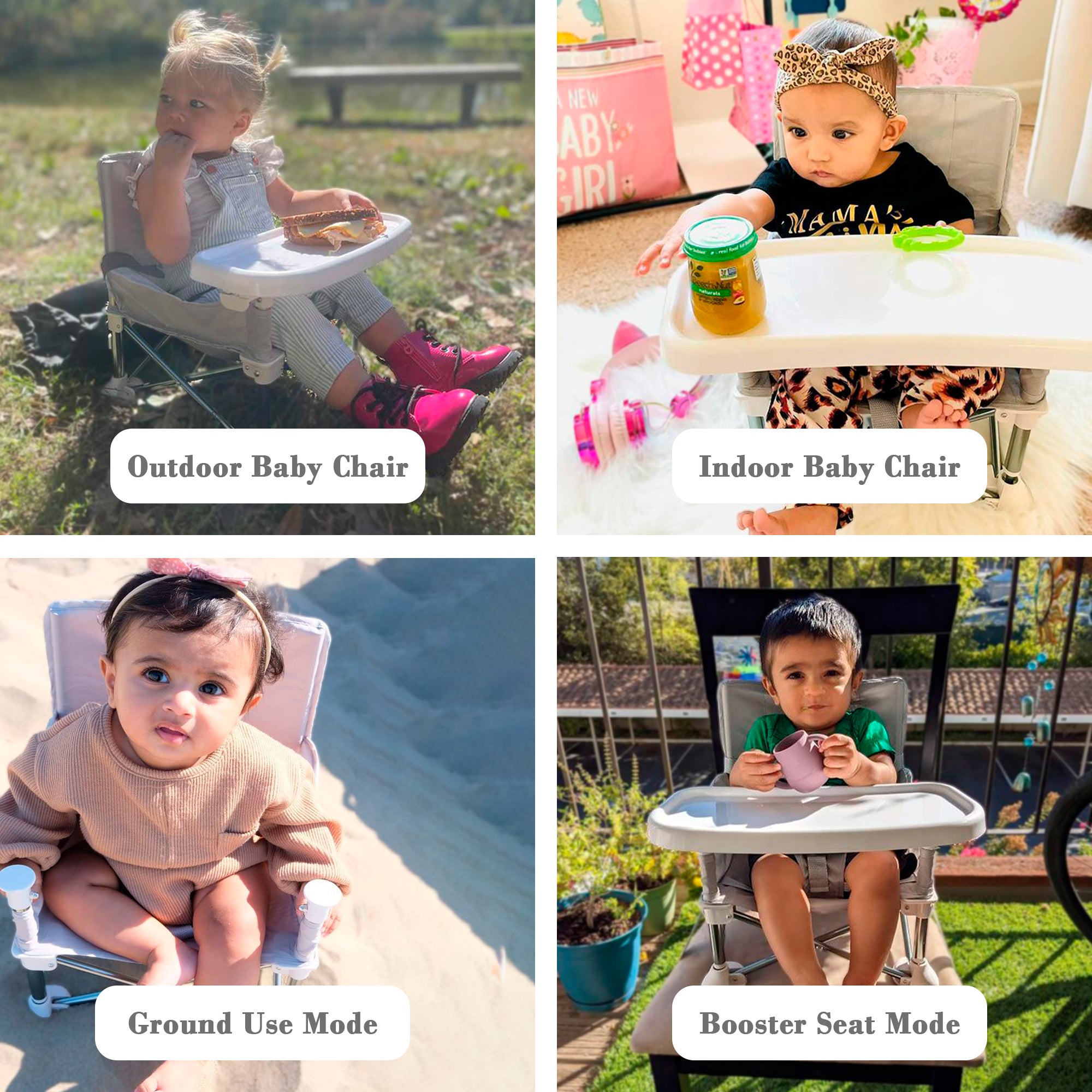 Portable Baby Travel Chair, Foldable Infant and Toddler Seat with Detachable Dining Tray, Unisex Design