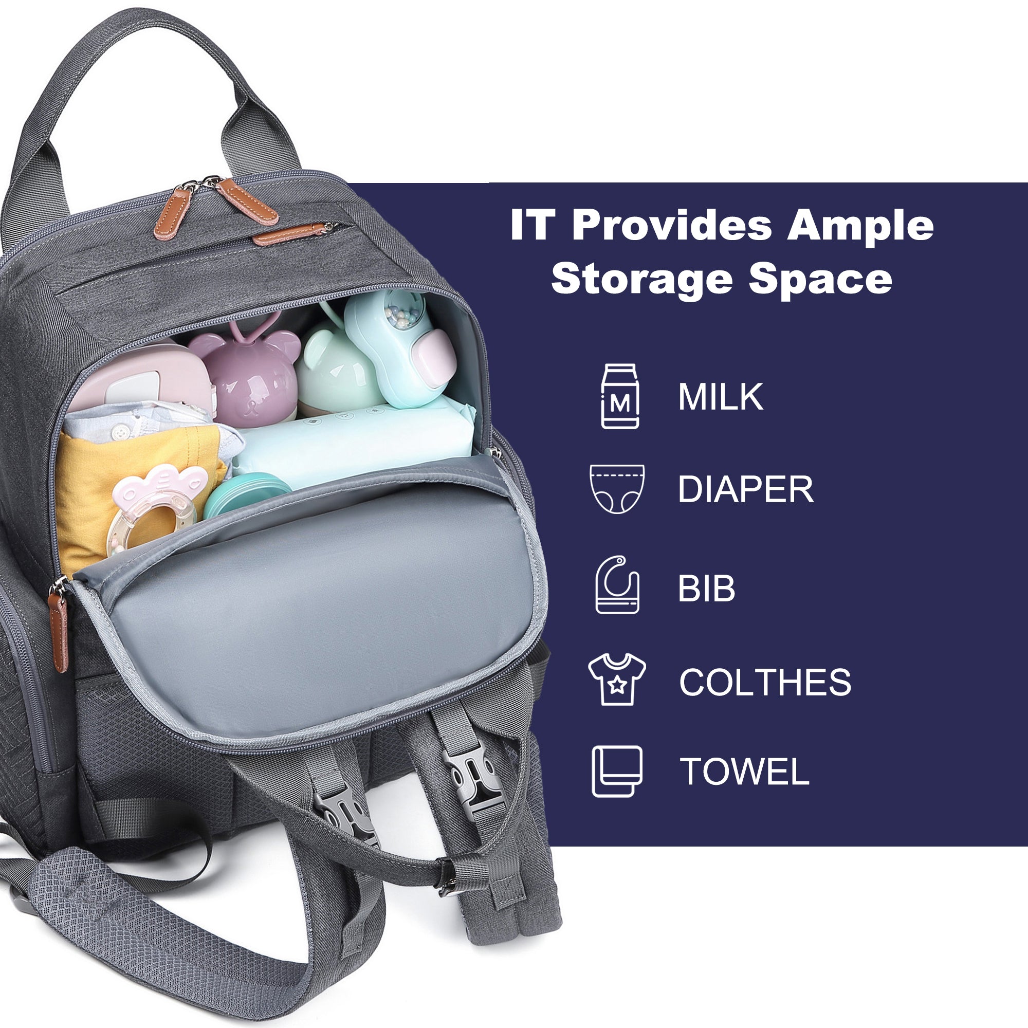 Waterproof Baby Diaper Bag Backpack, Maternity Nappy Bag with Dry & Wet Separation, 12x7x16 Inches