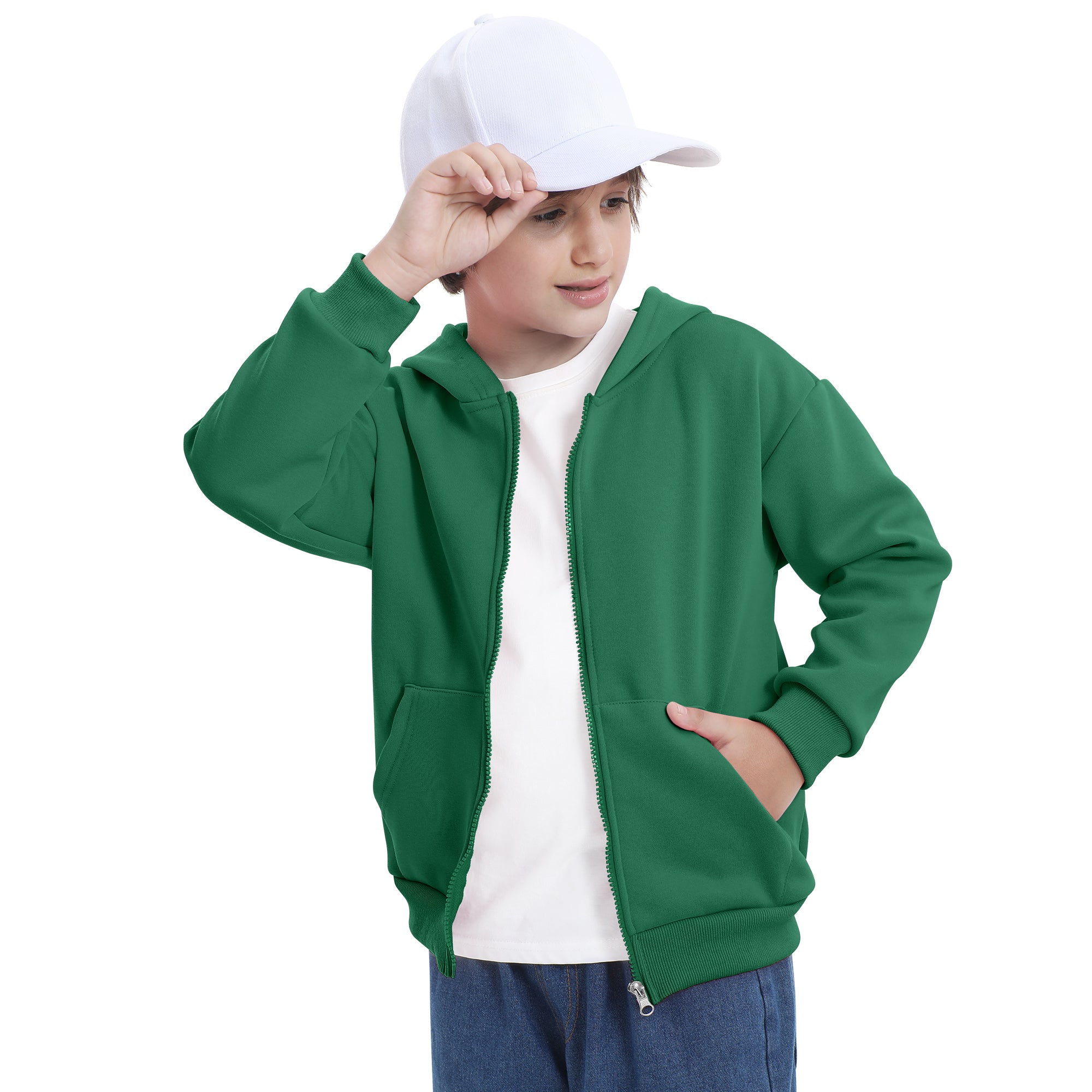 BIG ELEPHANT Boys' and Girls' Zip-Up Hoodie with Pockets, Fleece-Lined Soft Cotton Jacket for School