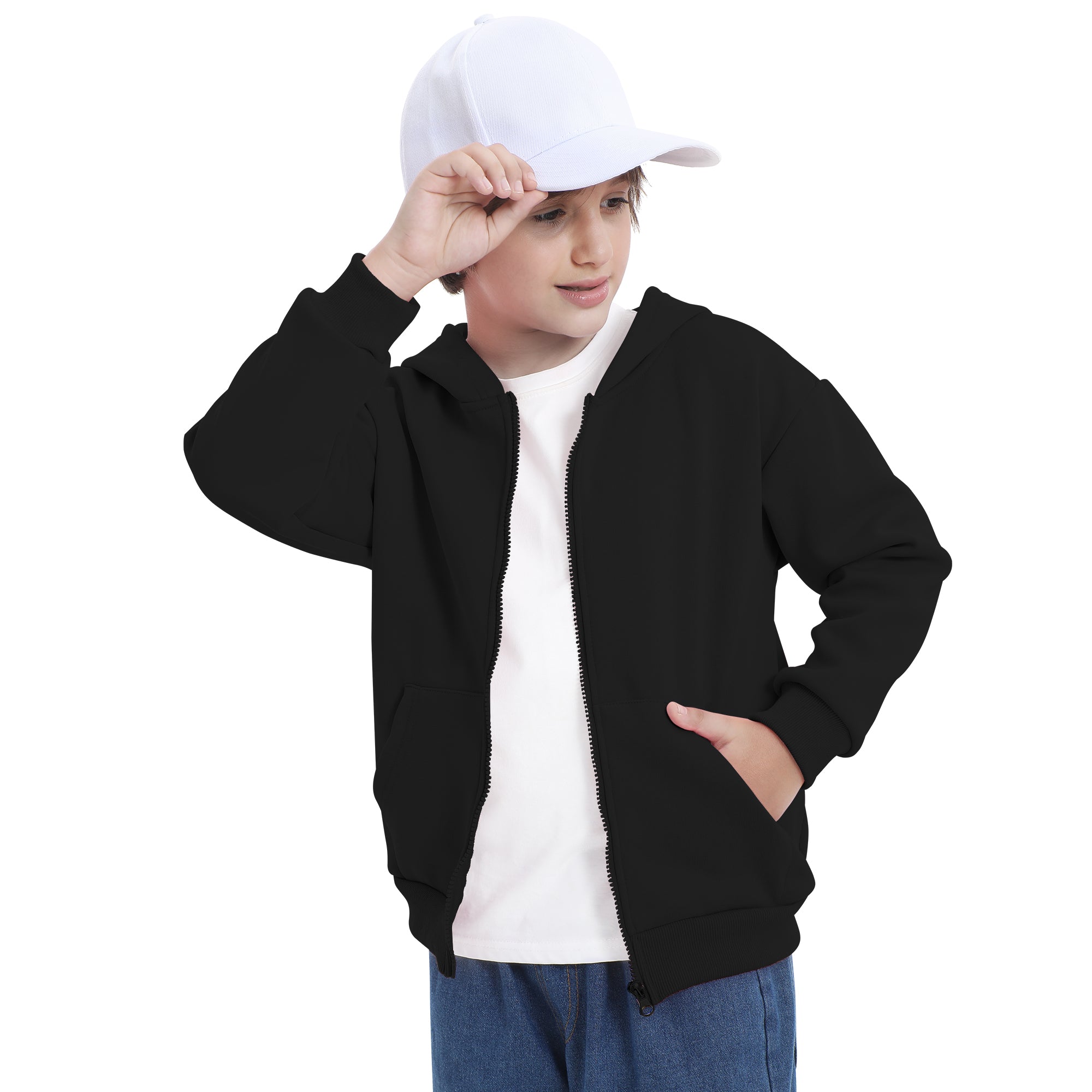 BIG ELEPHANT Boys' and Girls' Zip-Up Hoodie with Pockets, Fleece-Lined Soft Cotton Jacket for School