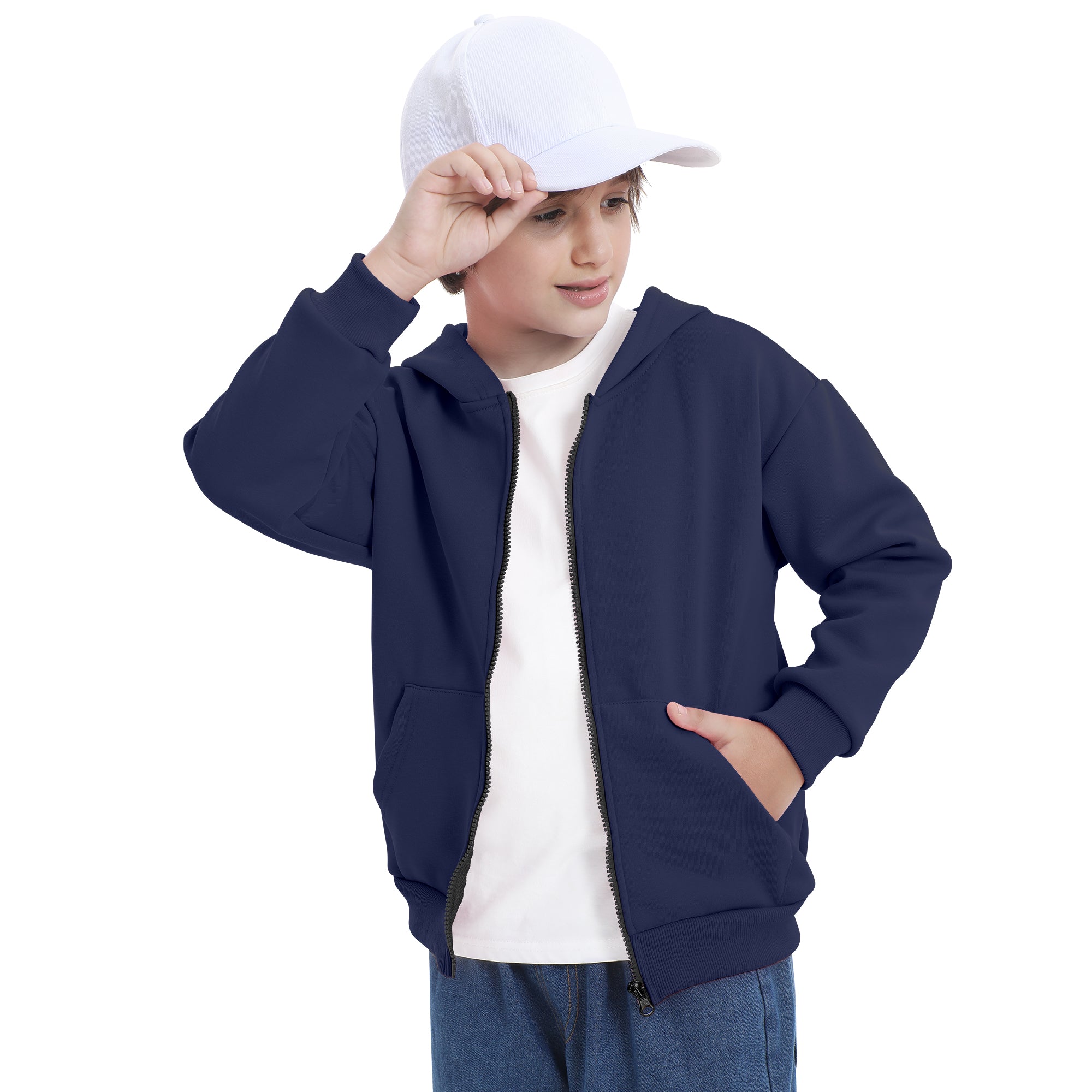 BIG ELEPHANT Boys' and Girls' Zip-Up Hoodie with Pockets, Fleece-Lined Soft Cotton Jacket for School