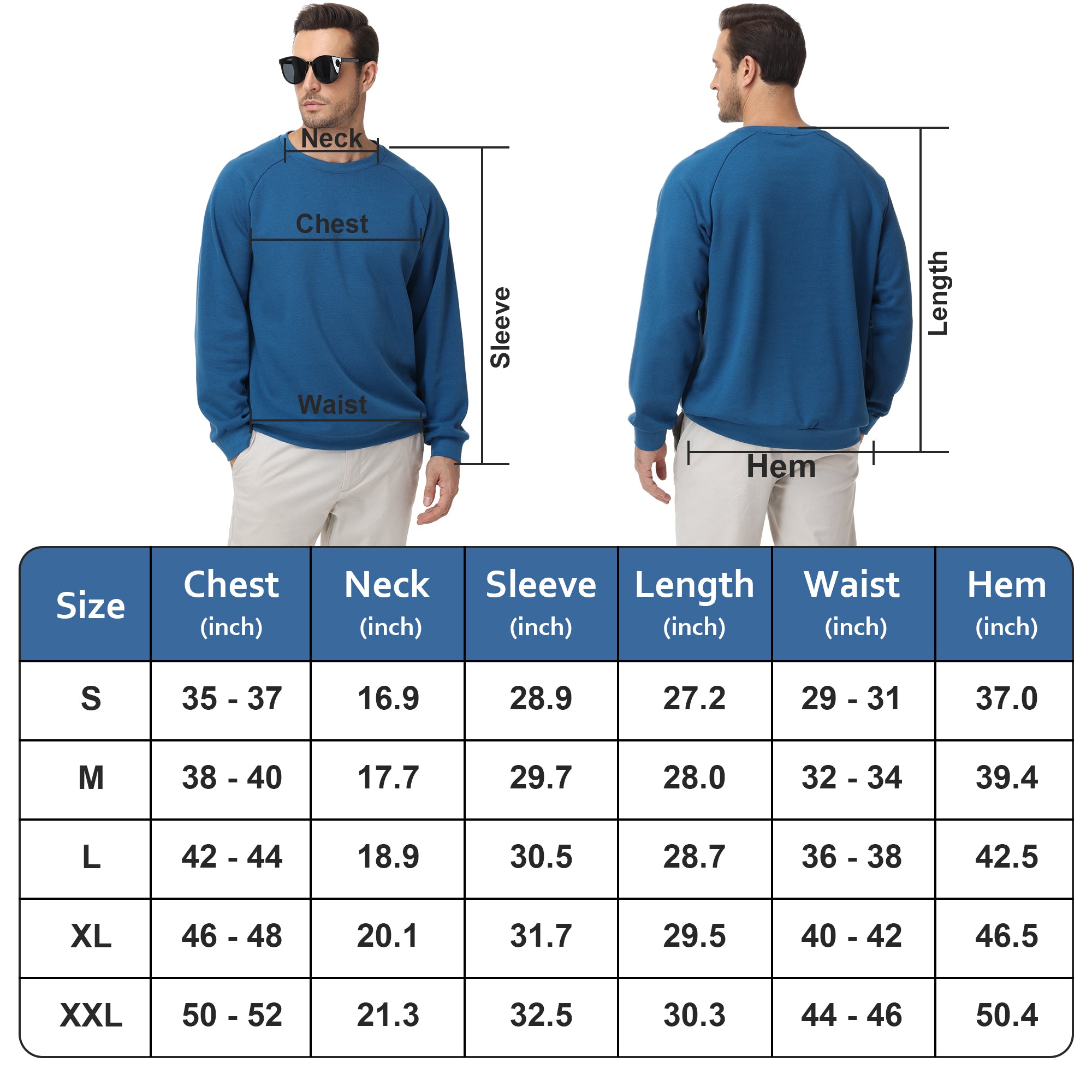 Pepypepy Men's Crewneck Sweatshirt – Soft Lightweight Cotton Pullover, Solid Color Long Sleeve for Casual Wear and Layering