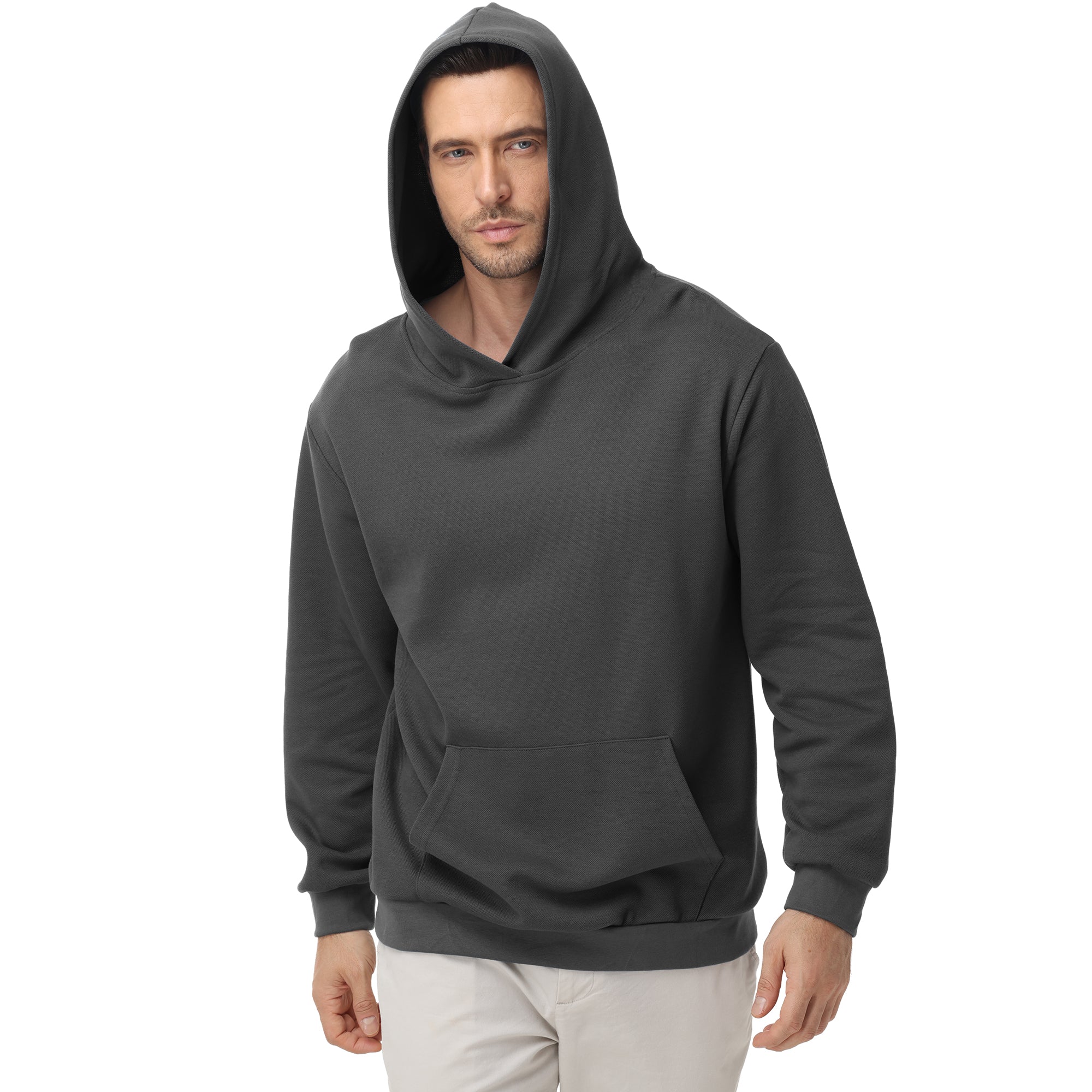 Pepypepy Men's Hooded Sweatshirt – Soft Lightweight Cotton Pullover Hoodie, Solid Color Long Sleeve for Casual Wear and Layering