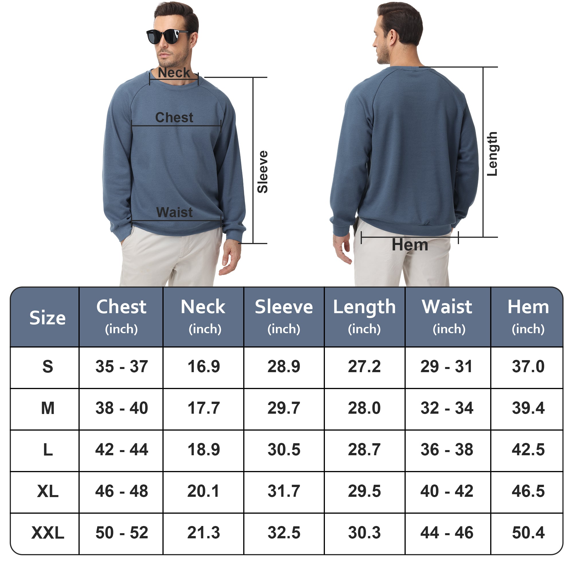 Pepypepy Men's Crewneck Sweatshirt – Soft Lightweight Cotton Pullover, Solid Color Long Sleeve for Casual Wear and Layering