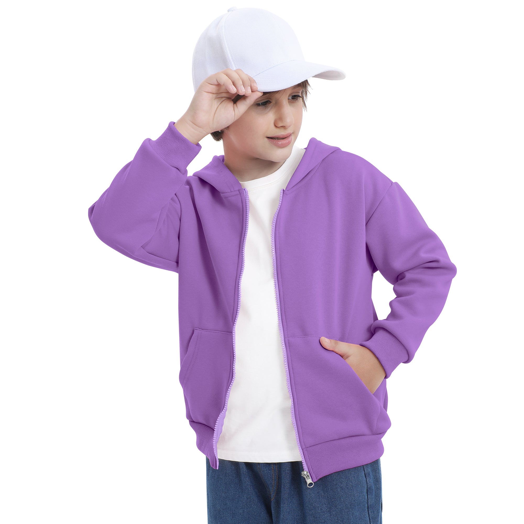 BIG ELEPHANT Boys' and Girls' Zip-Up Hoodie with Pockets, Fleece-Lined Soft Cotton Jacket for School