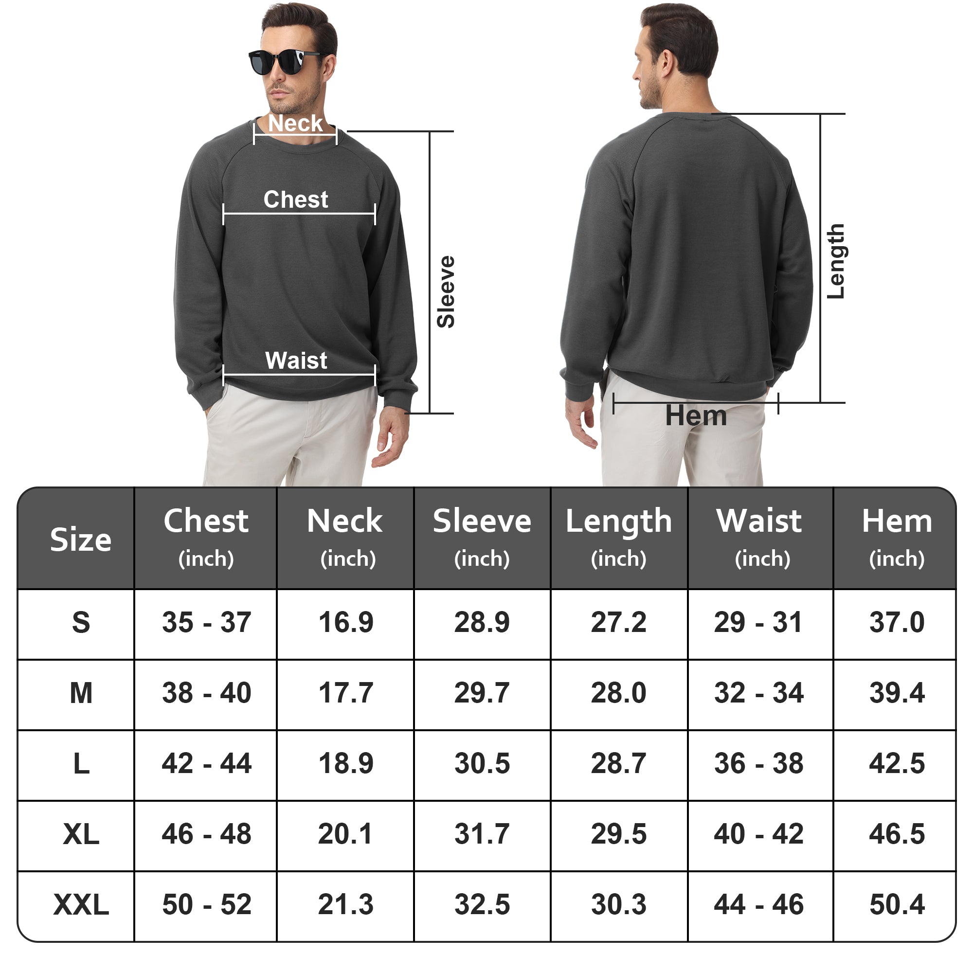Pepypepy Men's Crewneck Sweatshirt – Soft Lightweight Cotton Pullover, Solid Color Long Sleeve for Casual Wear and Layering