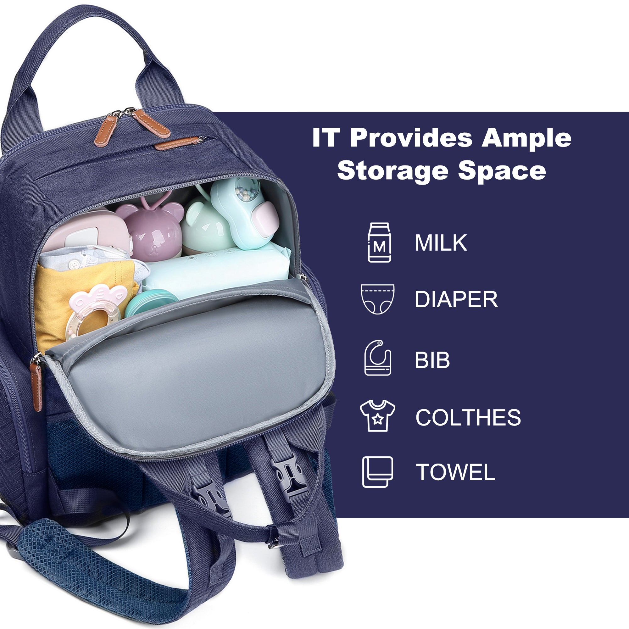 Waterproof Baby Diaper Bag Backpack, Maternity Nappy Bag with Dry & Wet Separation, 12x7x16 Inches