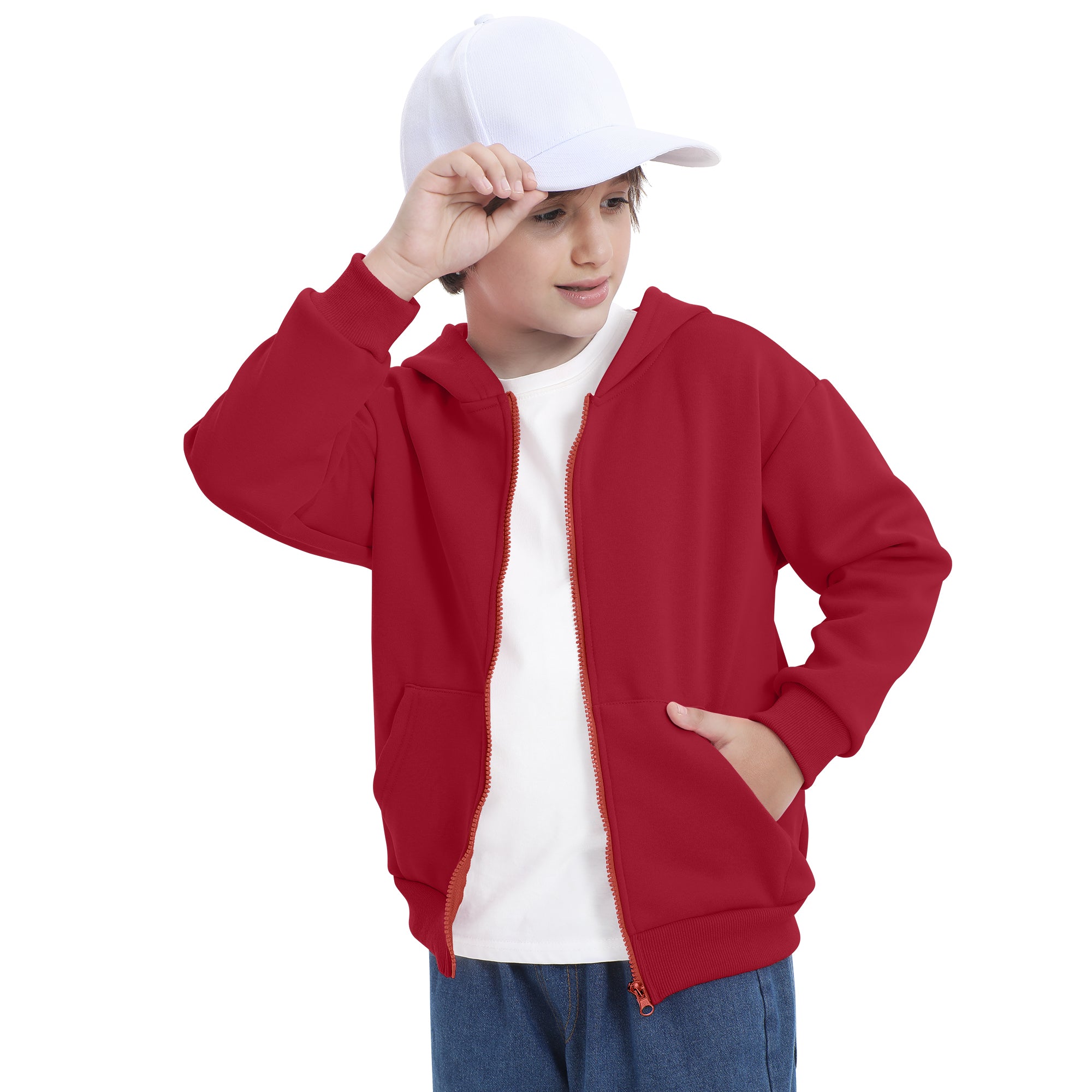BIG ELEPHANT Boys' and Girls' Zip-Up Hoodie with Pockets, Fleece-Lined Soft Cotton Jacket for School