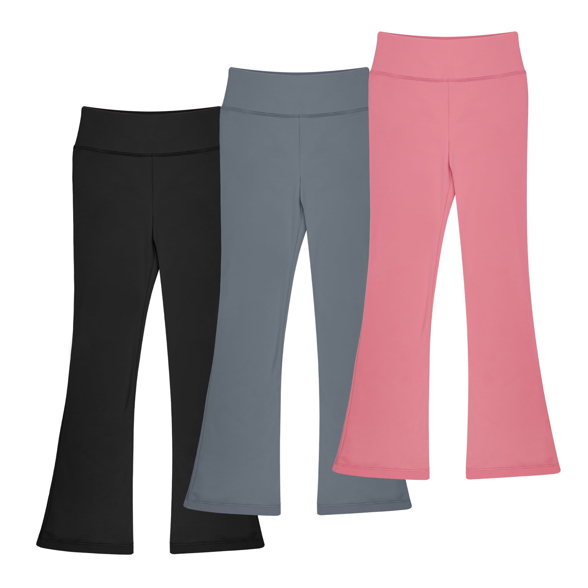 BIG ELEGHANT Girls High-Waisted Flare Leggings - 3-Pack Bootcut Yoga Pants for Dance, Sizes XS-XL