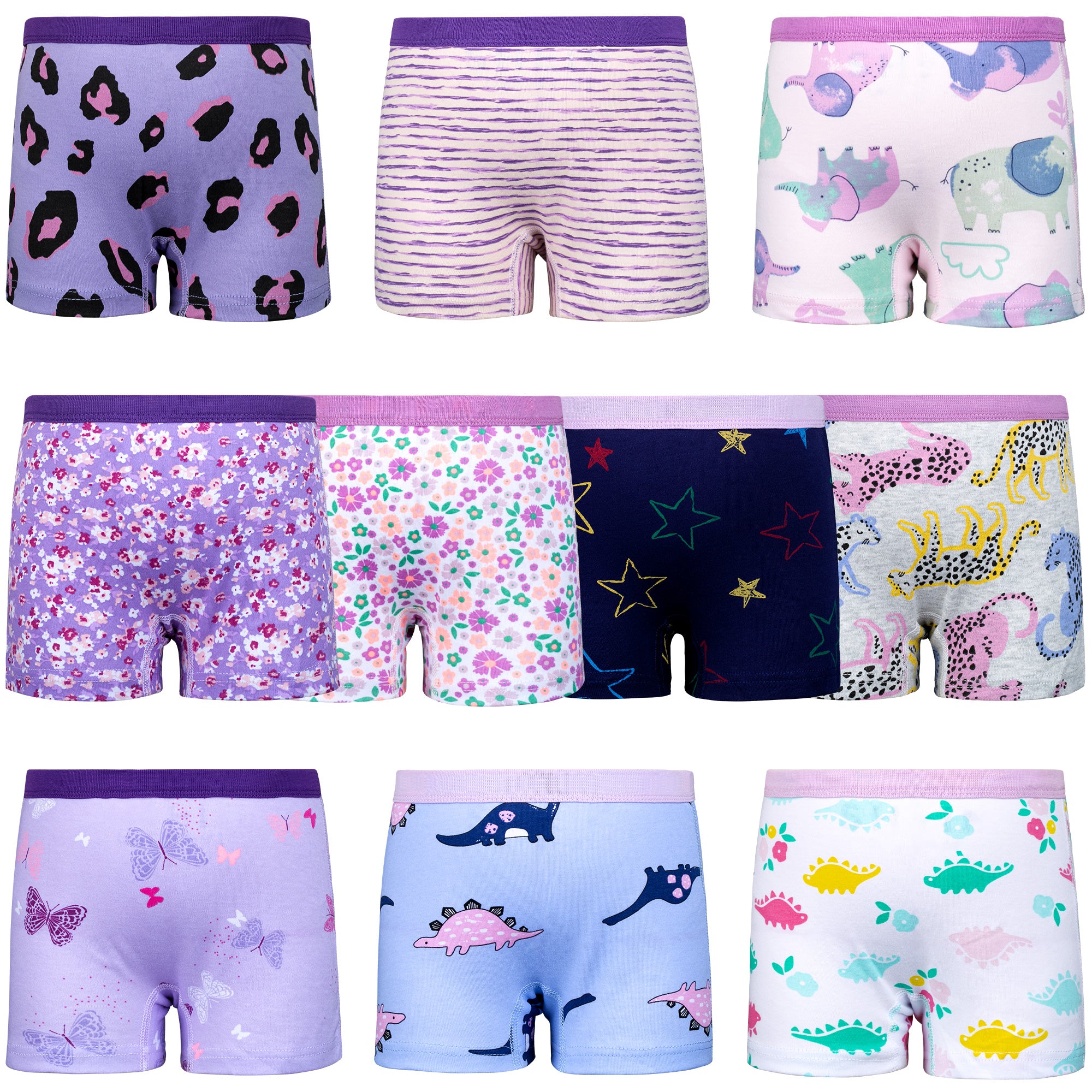 BIG ELEPHANT 10-Pack Girls Cotton Boxer Briefs Underwear – Soft, Breathable Toddler Panties (Sizes 3T-10Y)