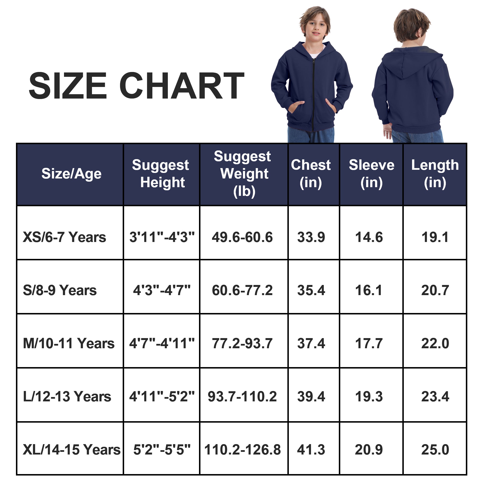 BIG ELEPHANT Boys' and Girls' Zip-Up Hoodie with Pockets, Fleece-Lined Soft Cotton Jacket for School