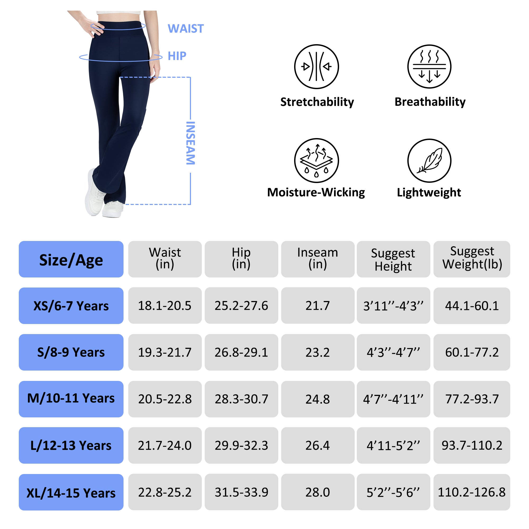 BIG ELEPHANT Fleece Lined Flare Leggings, Girls High Waist Thick Flared Pants for Winter