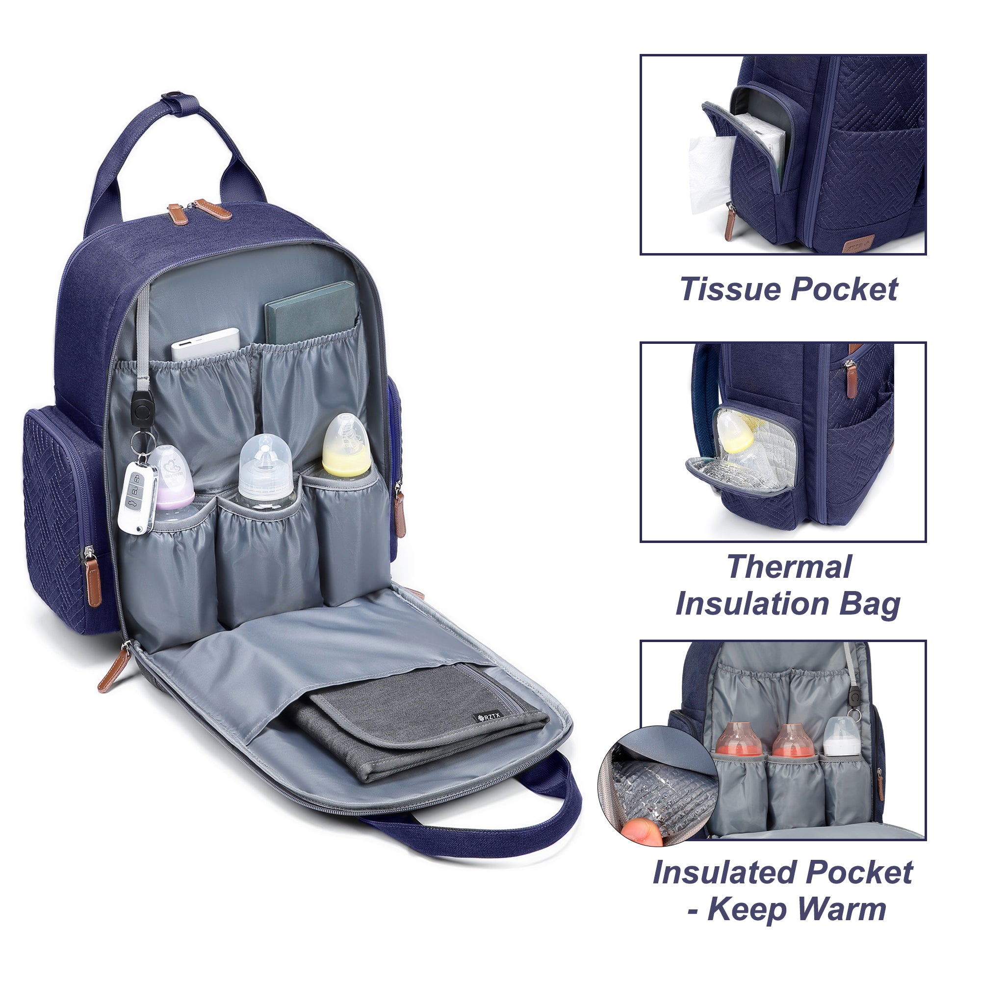 Waterproof Baby Diaper Bag Backpack, Maternity Nappy Bag with Dry & Wet Separation, 12x7x16 Inches