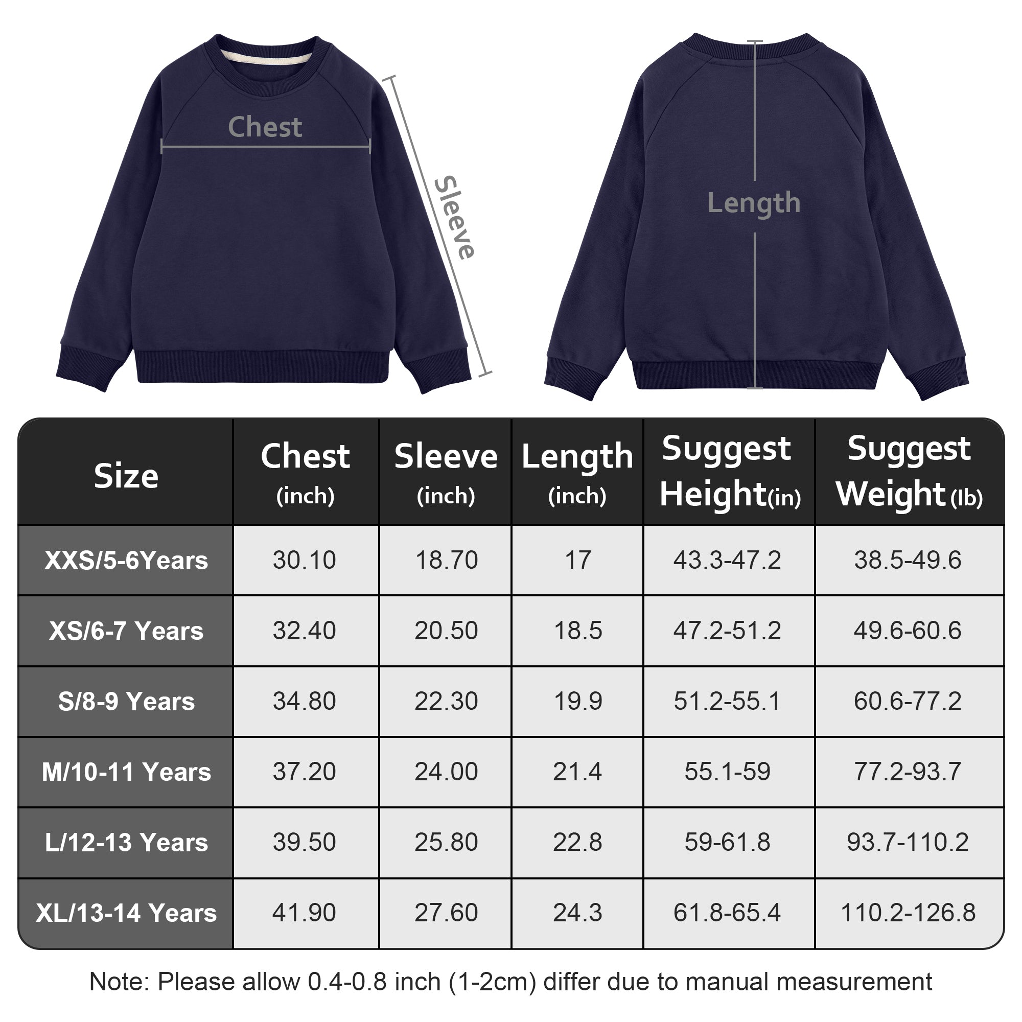 BIG ELEPHANT Boys’ Thin Fleece Crewneck Sweatshirt – Soft Warm Long Sleeve Youth Pullover