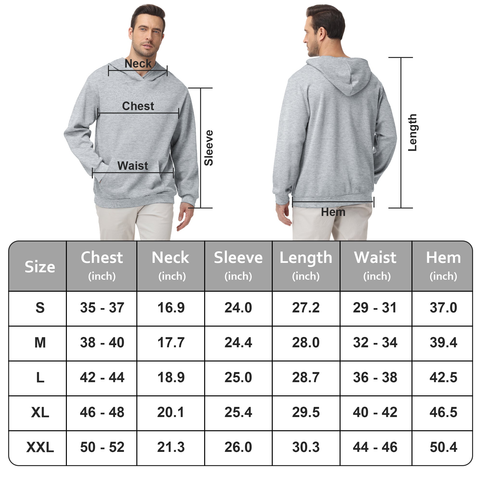 Pepypepy Men's Hooded Sweatshirt – Soft Lightweight Cotton Pullover Hoodie, Solid Color Long Sleeve for Casual Wear and Layering