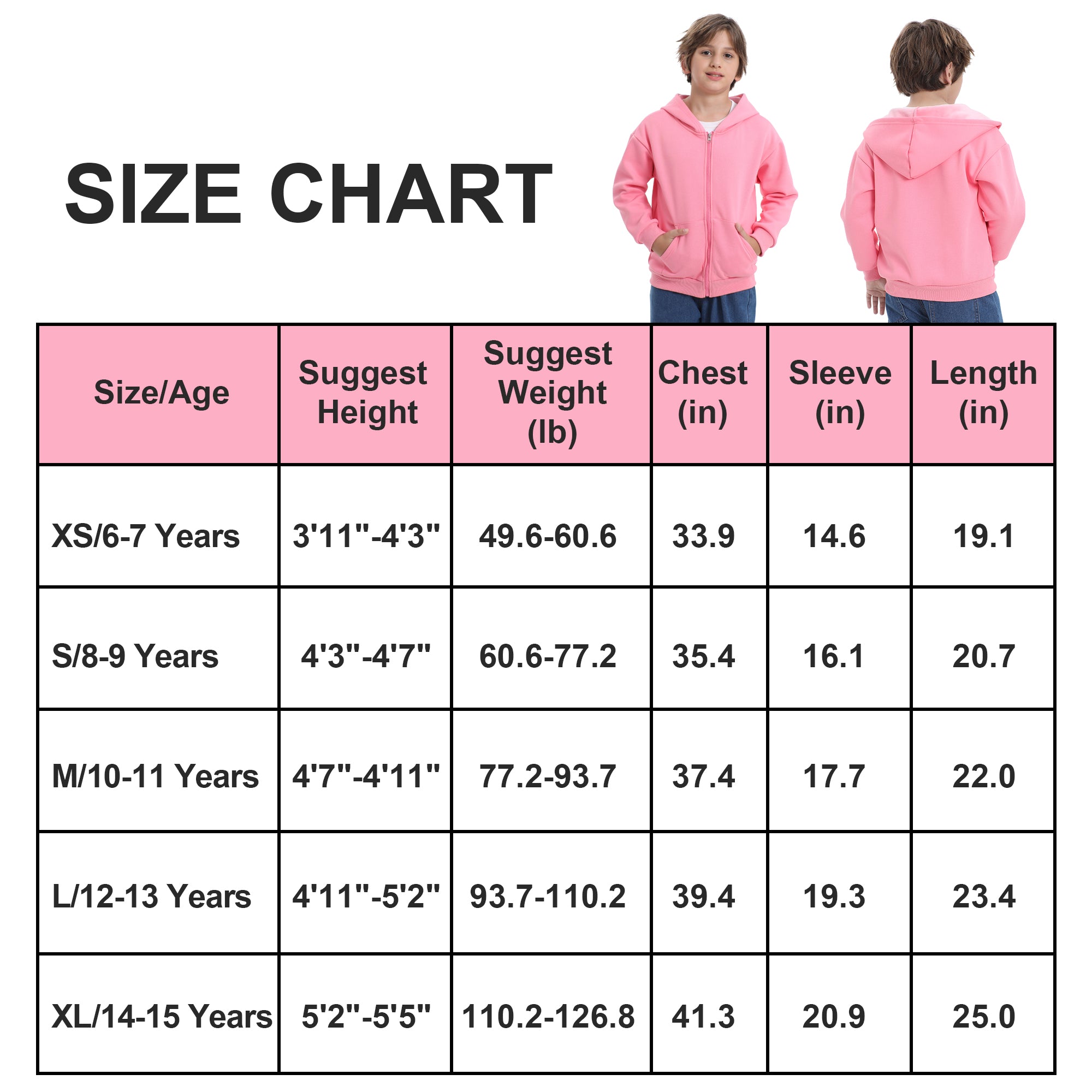 BIG ELEPHANT Boys' and Girls' Zip-Up Hoodie with Pockets, Fleece-Lined Soft Cotton Jacket for School