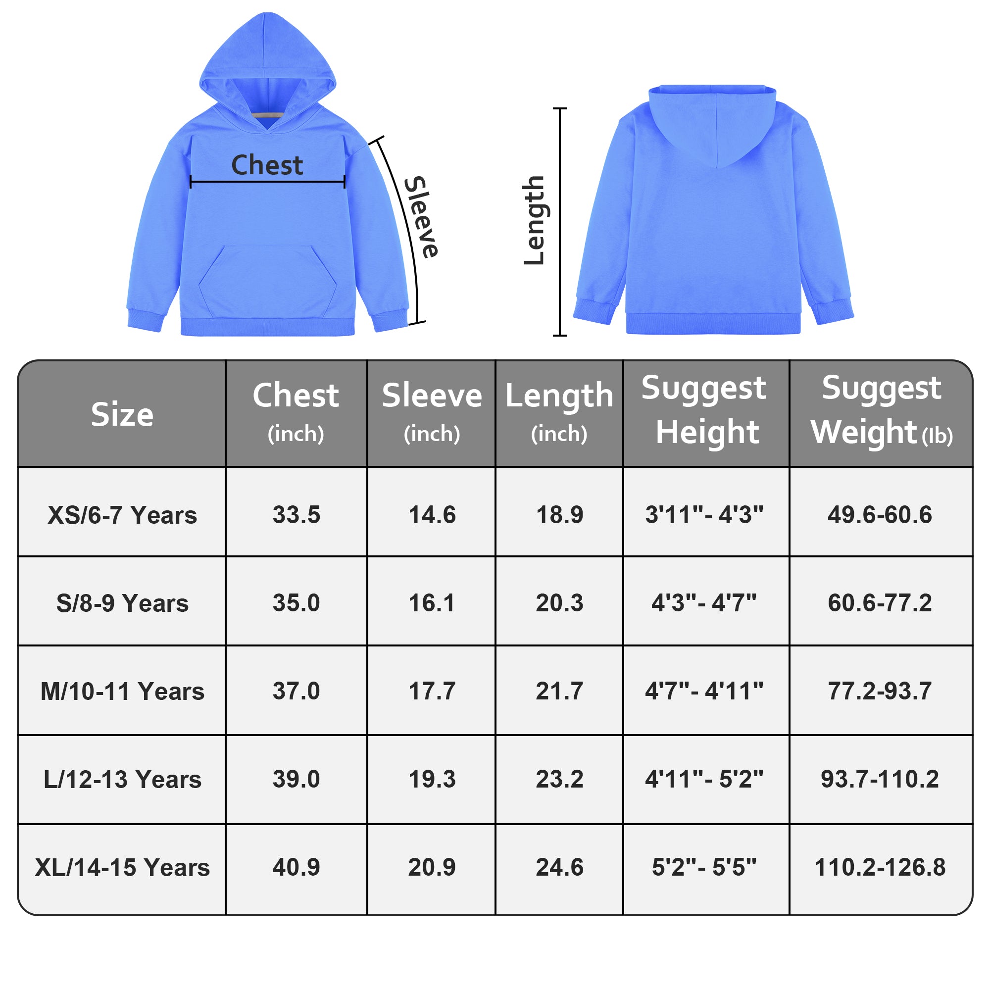 BIG ELEPHANT Boys’ and Girls’ Lightweight 100% Cotton Hooded Sweatshirt with Pocket – Long Sleeve for School & Everyday Wear