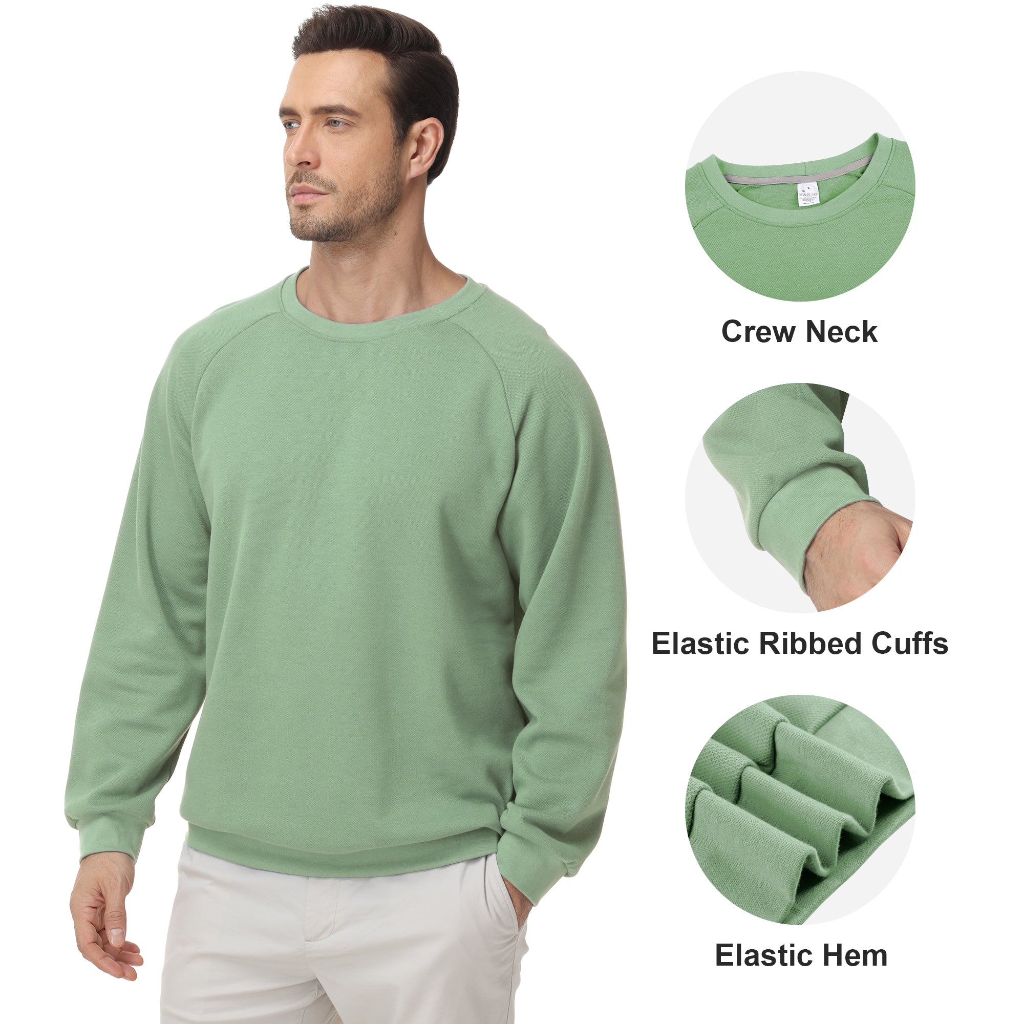 Pepypepy Men's Crewneck Sweatshirt – Soft Lightweight Cotton Pullover, Solid Color Long Sleeve for Casual Wear and Layering