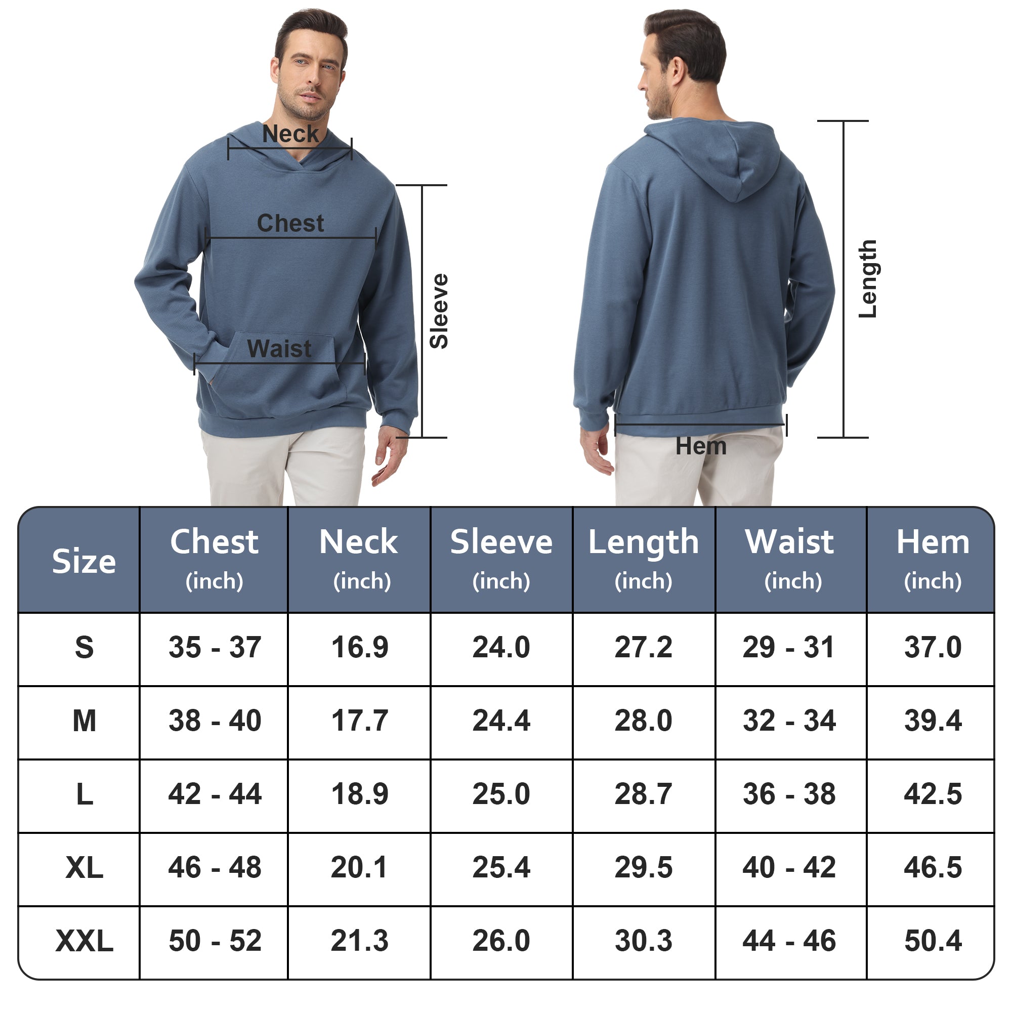 Pepypepy Men's Hooded Sweatshirt – Soft Lightweight Cotton Pullover Hoodie, Solid Color Long Sleeve for Casual Wear and Layering