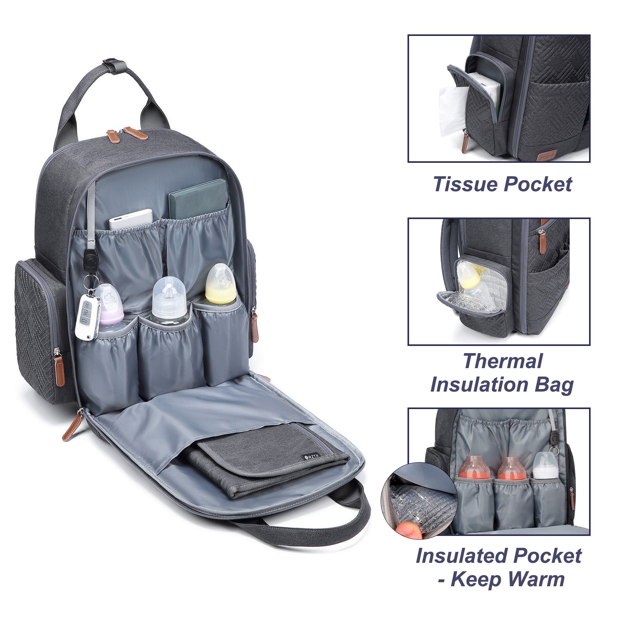 Waterproof Baby Diaper Bag Backpack, Maternity Nappy Bag with Dry & Wet Separation, 12x7x16 Inches