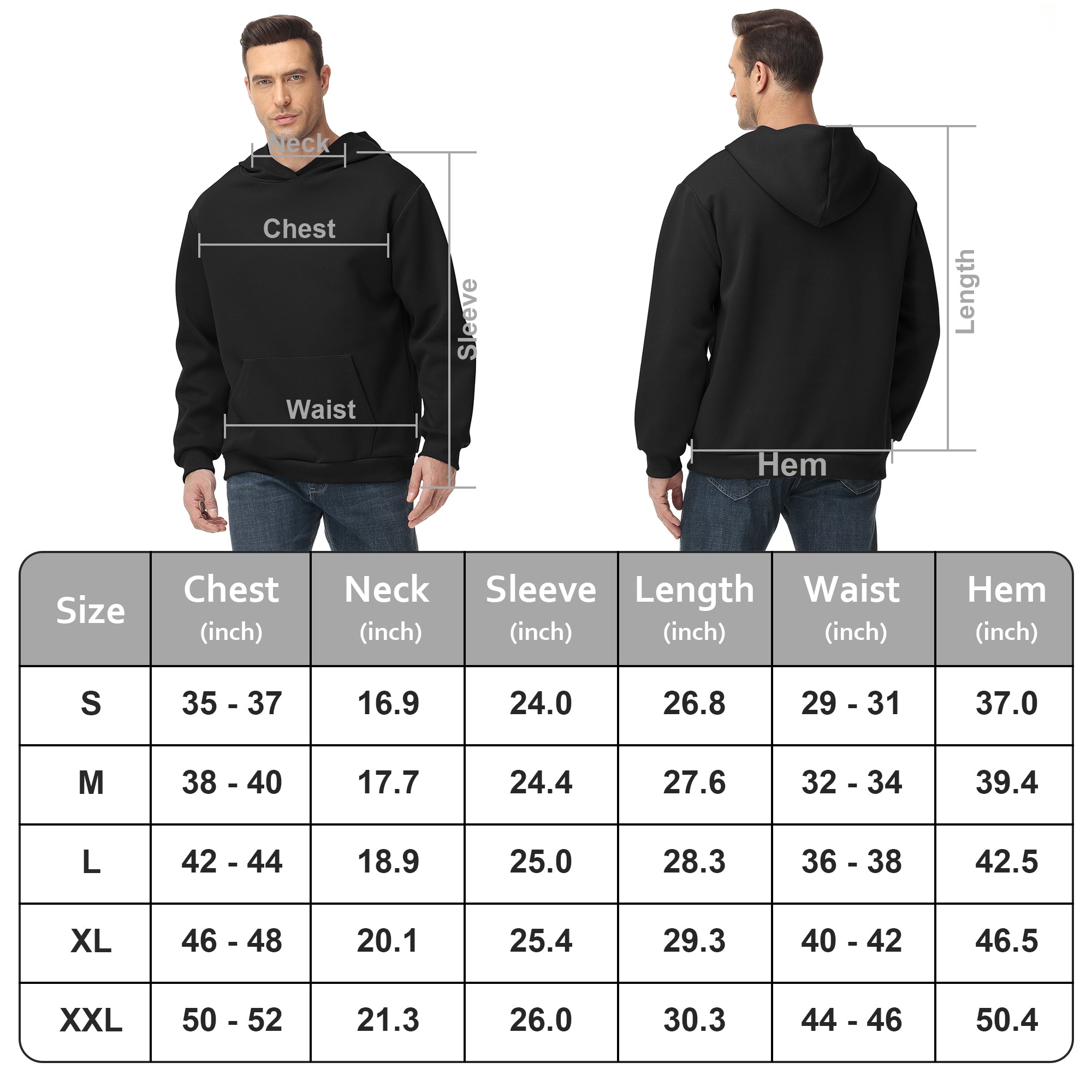 Men's 100% Cotton Hoodie – Double-Layer Pullover Sweatshirt in Solid Color, Long Sleeve for Year-Round Casual Wear