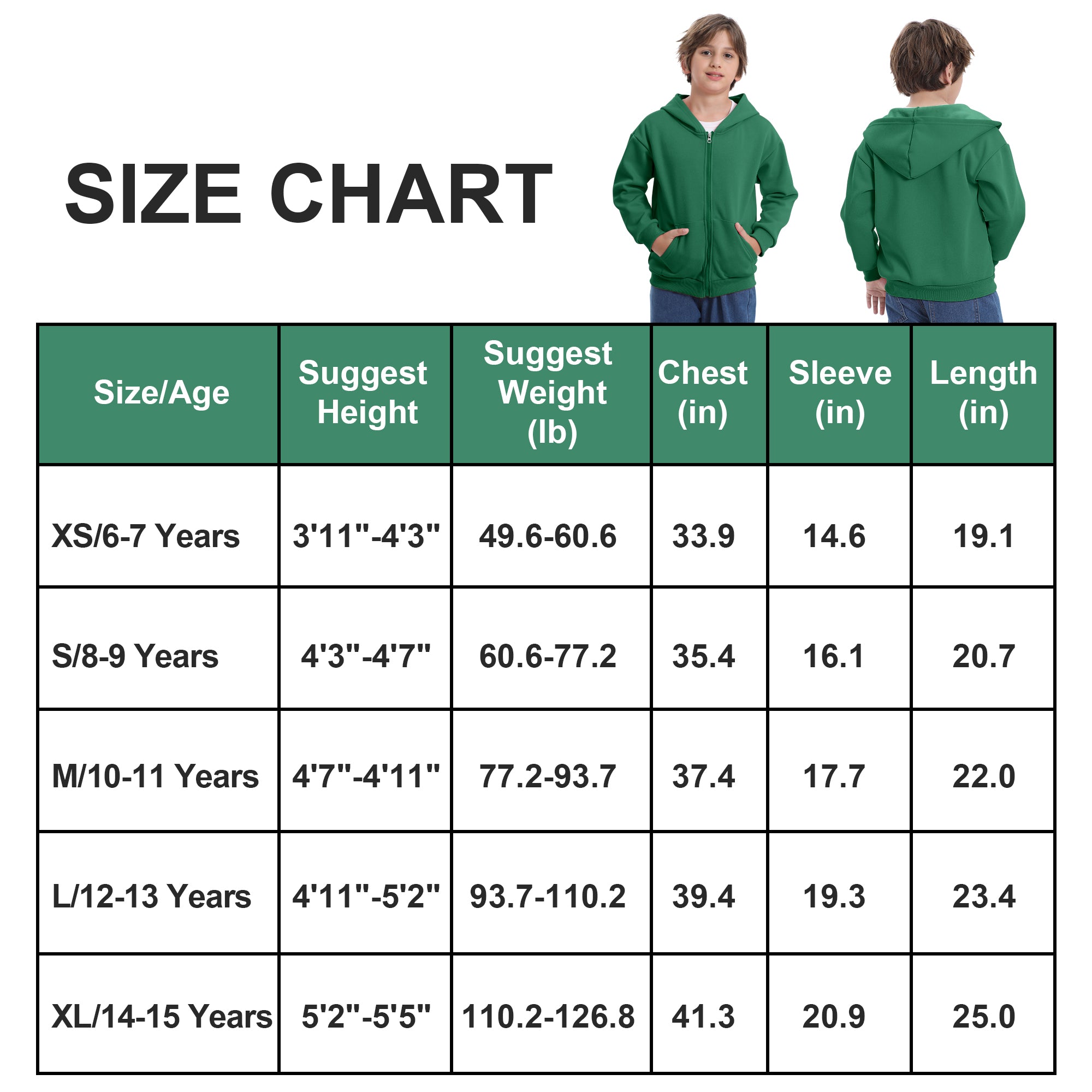 BIG ELEPHANT Boys' and Girls' Zip-Up Hoodie with Pockets, Fleece-Lined Soft Cotton Jacket for School