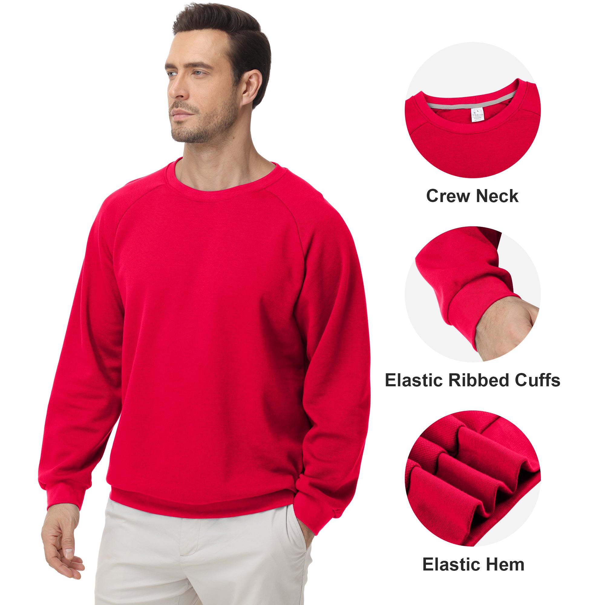 Pepypepy Men's Crewneck Sweatshirt – Soft Lightweight Cotton Pullover, Solid Color Long Sleeve for Casual Wear and Layering