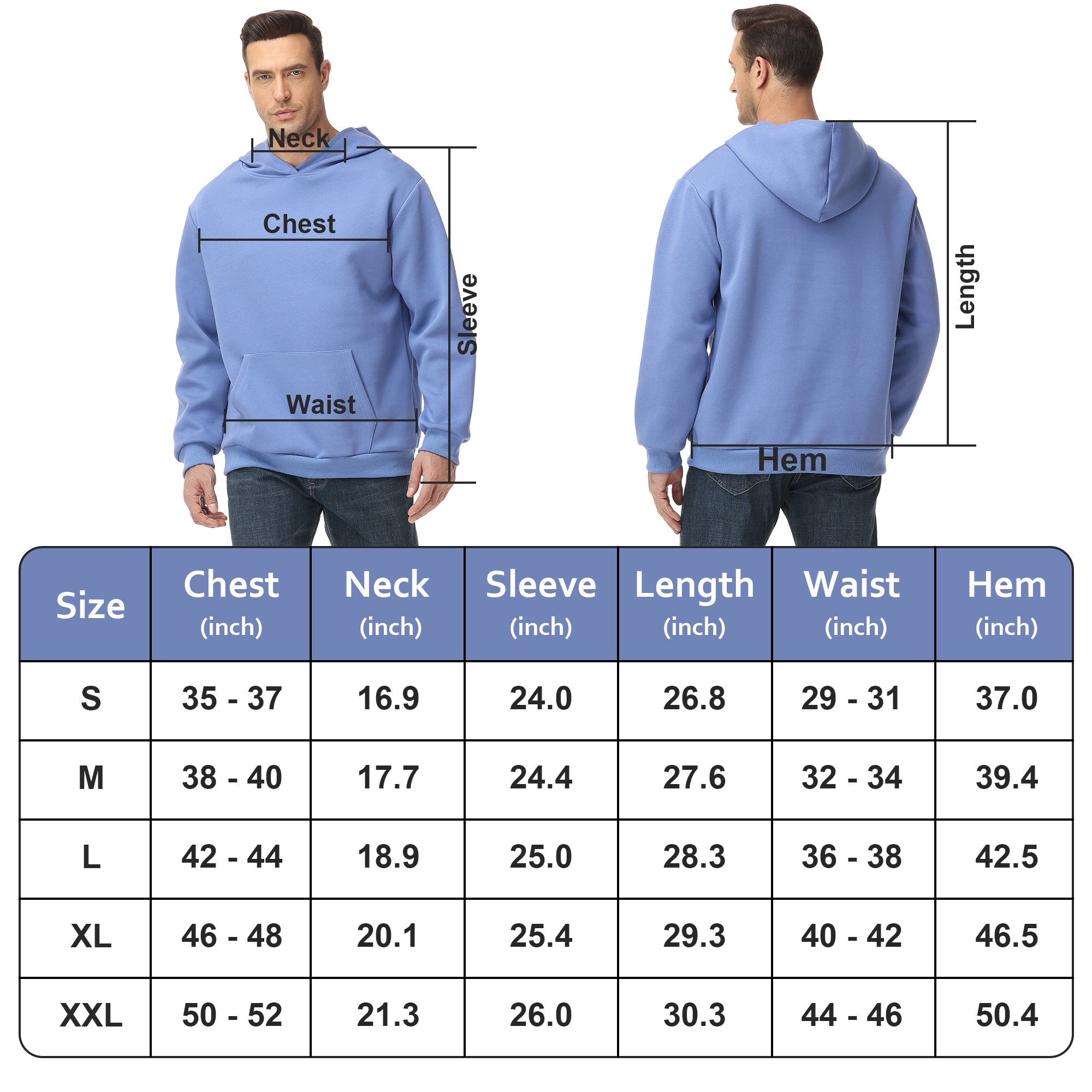 Men's 100% Cotton Hoodie – Double-Layer Pullover Sweatshirt in Solid Color, Long Sleeve for Year-Round Casual Wear