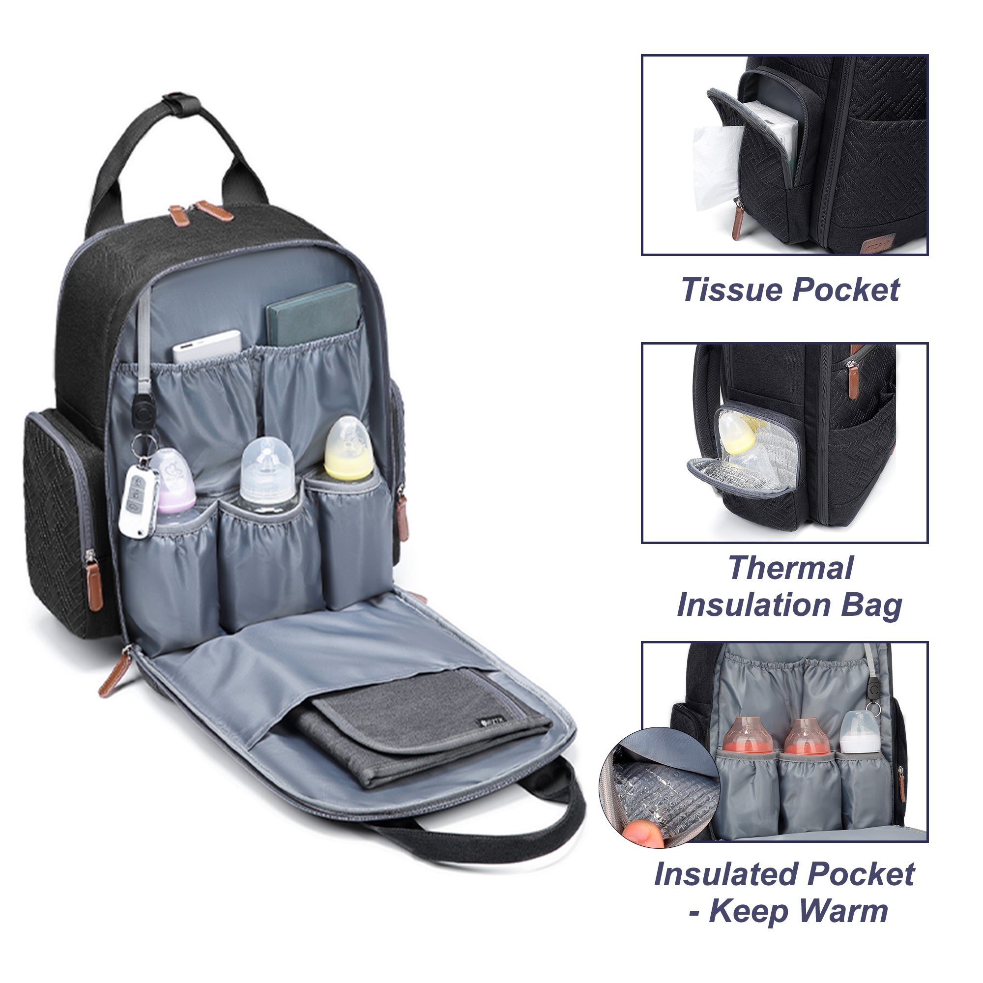 Waterproof Baby Diaper Bag Backpack, Maternity Nappy Bag with Dry & Wet Separation, 12x7x16 Inches